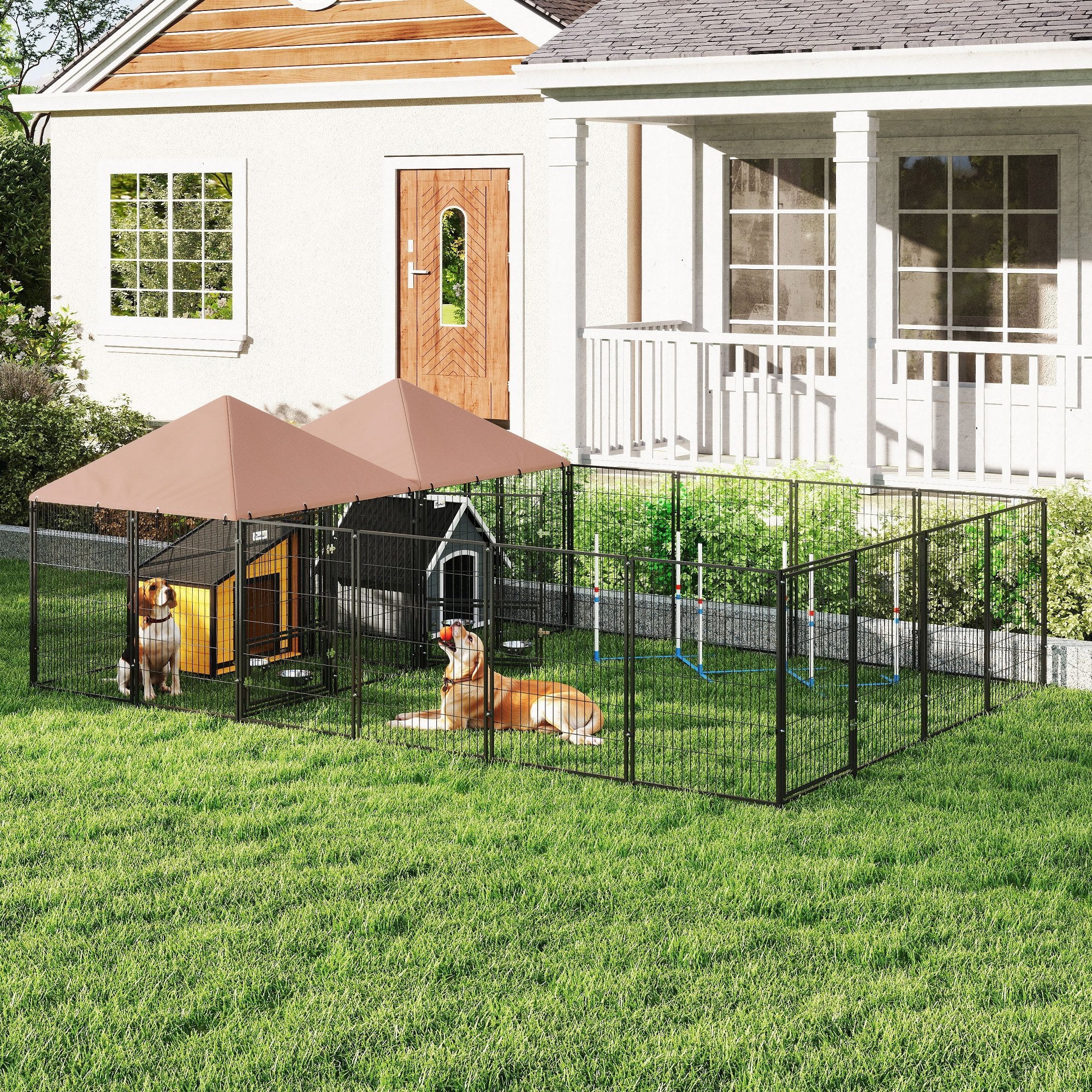 pawhut-chenil-ext-rieur-pour-chien-2-pi-ces-avec-gamelles-et-toit-imperm-able-ca image 4