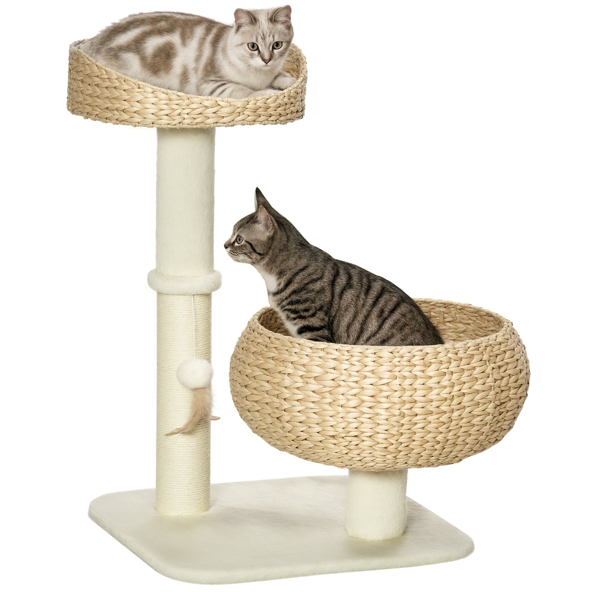 pawhut-arbre-chat-maison-paille-tress-e-72-cm-avec-griffoirs-et-coussins image 1