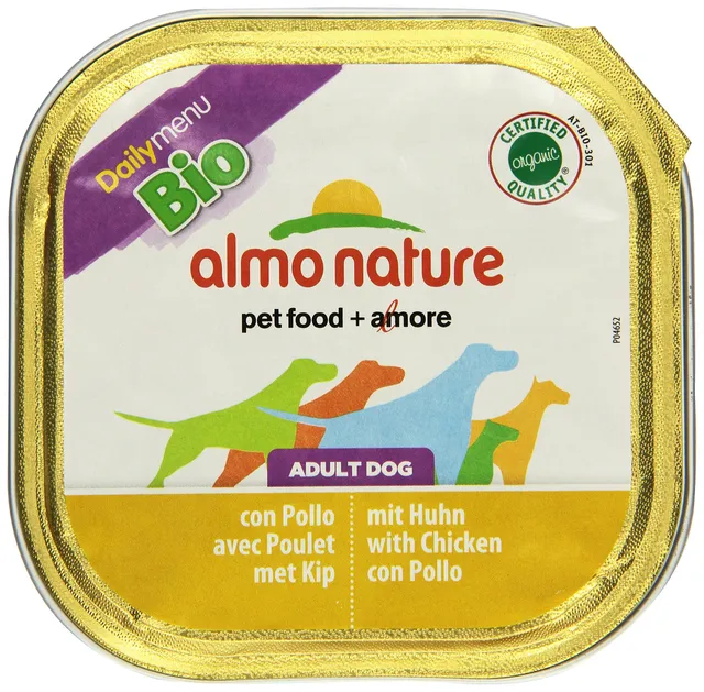 almo-nature-bio-organic-p-t-humide-pour-chiens-adultes-au-poulet-9-x-300-g image 1