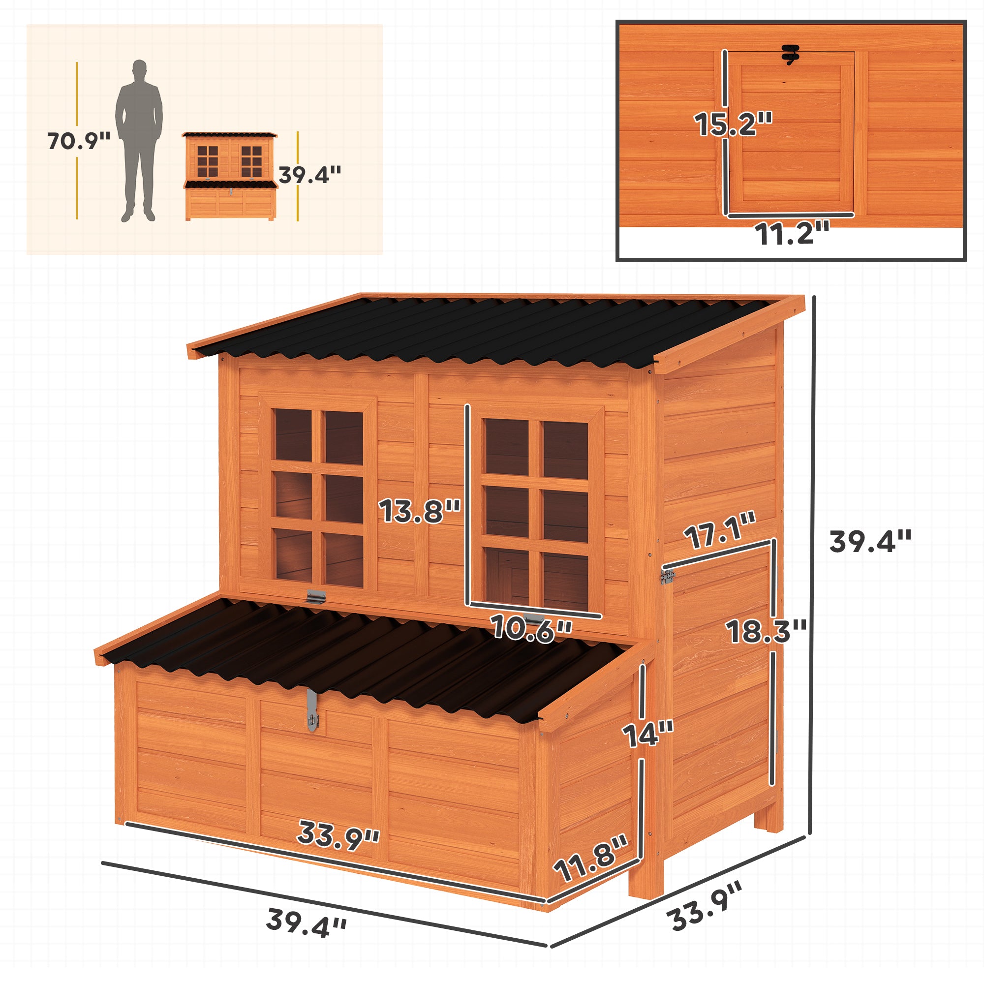 pawhut-poulailler-en-bois-99-cm-avec-pondoir-3-cases-bac-amovible-et-toit-tanche image 5
