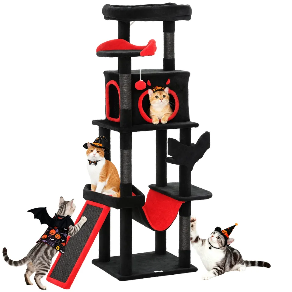 pawhut-arbre-chat-gothique-halloween-152-cm-cercueil-chauve-souris image 1