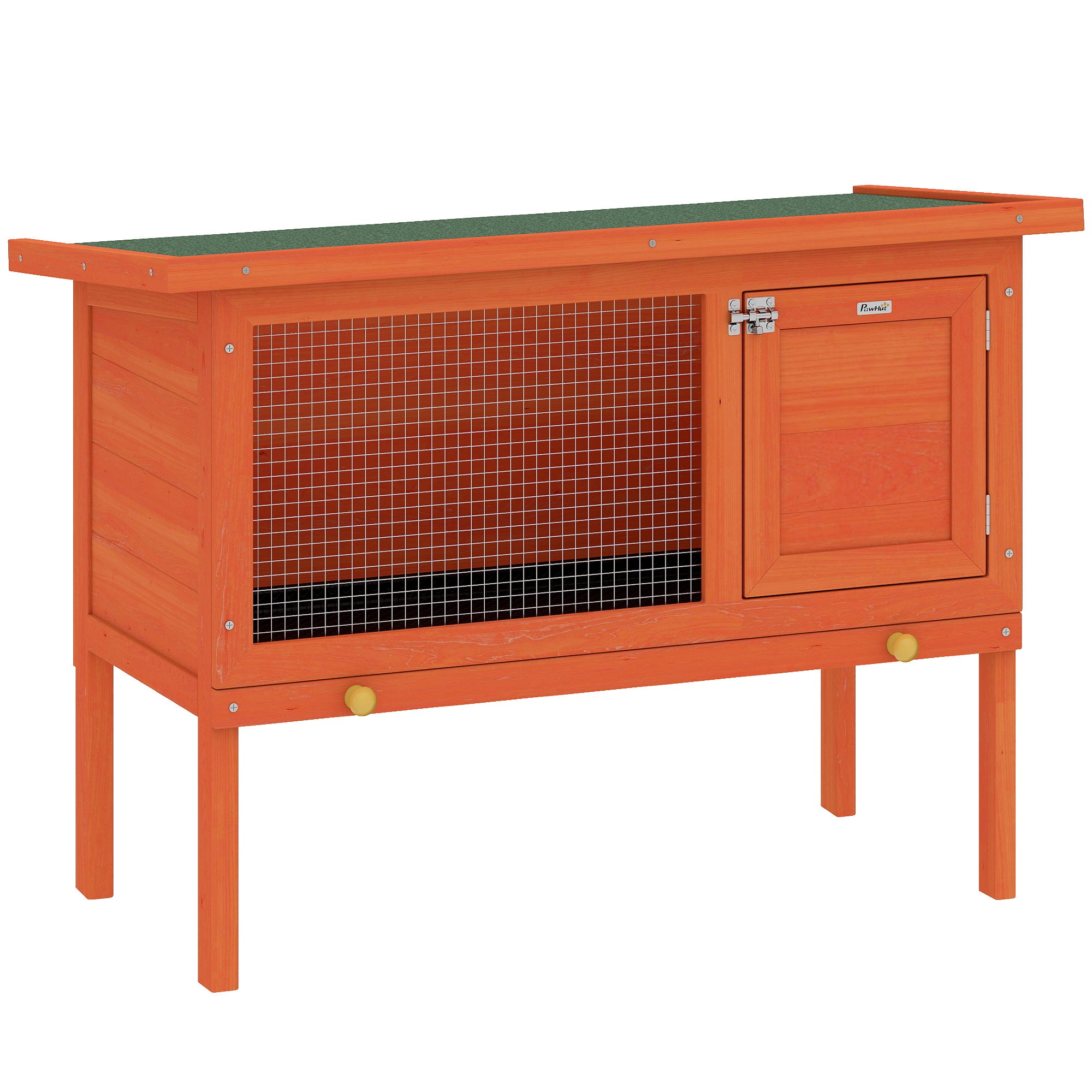 pawhut-cage-en-bois-pour-lapin-avec-toit-ouvrant-et-tiroir-orange image 1