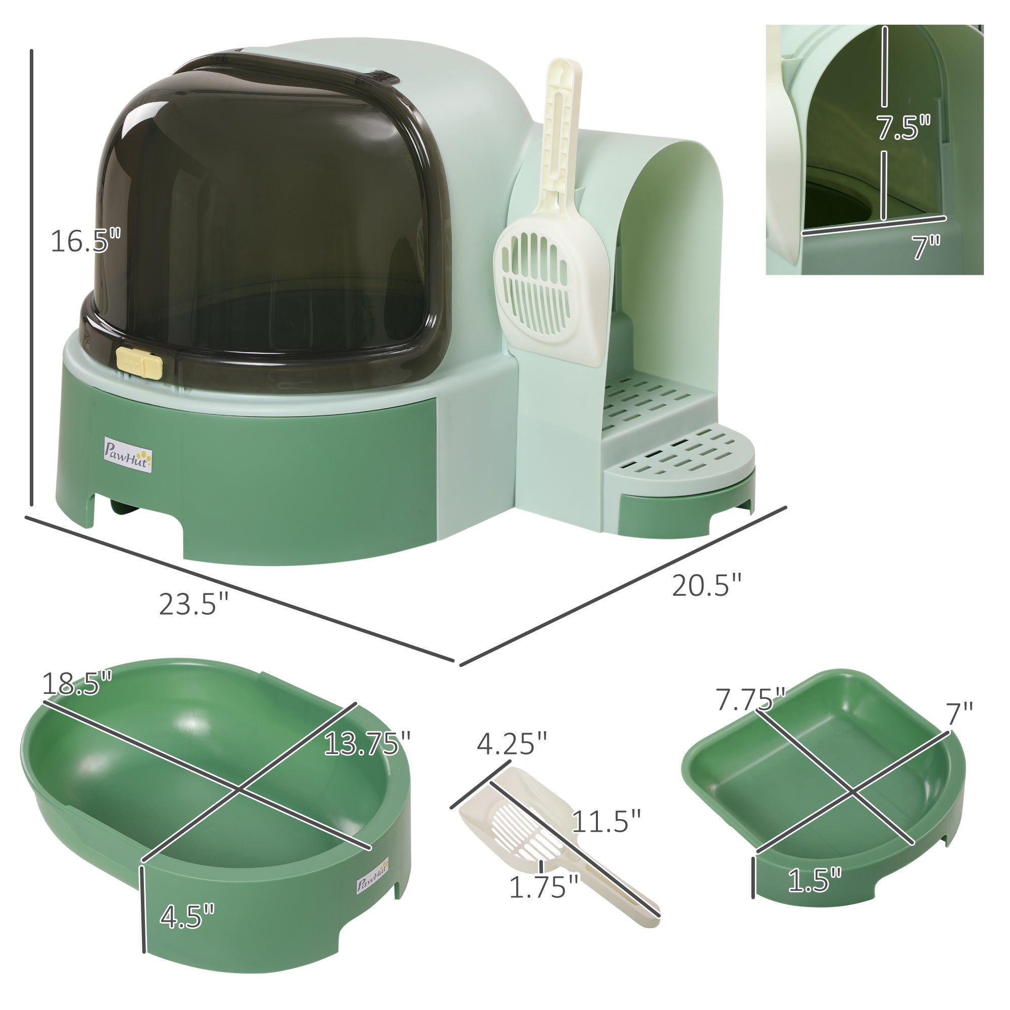 pawhut-bac-liti-re-couvert-vert-avec-couvercle-ouvrable-porte-lat-rale-et-pelle image 6