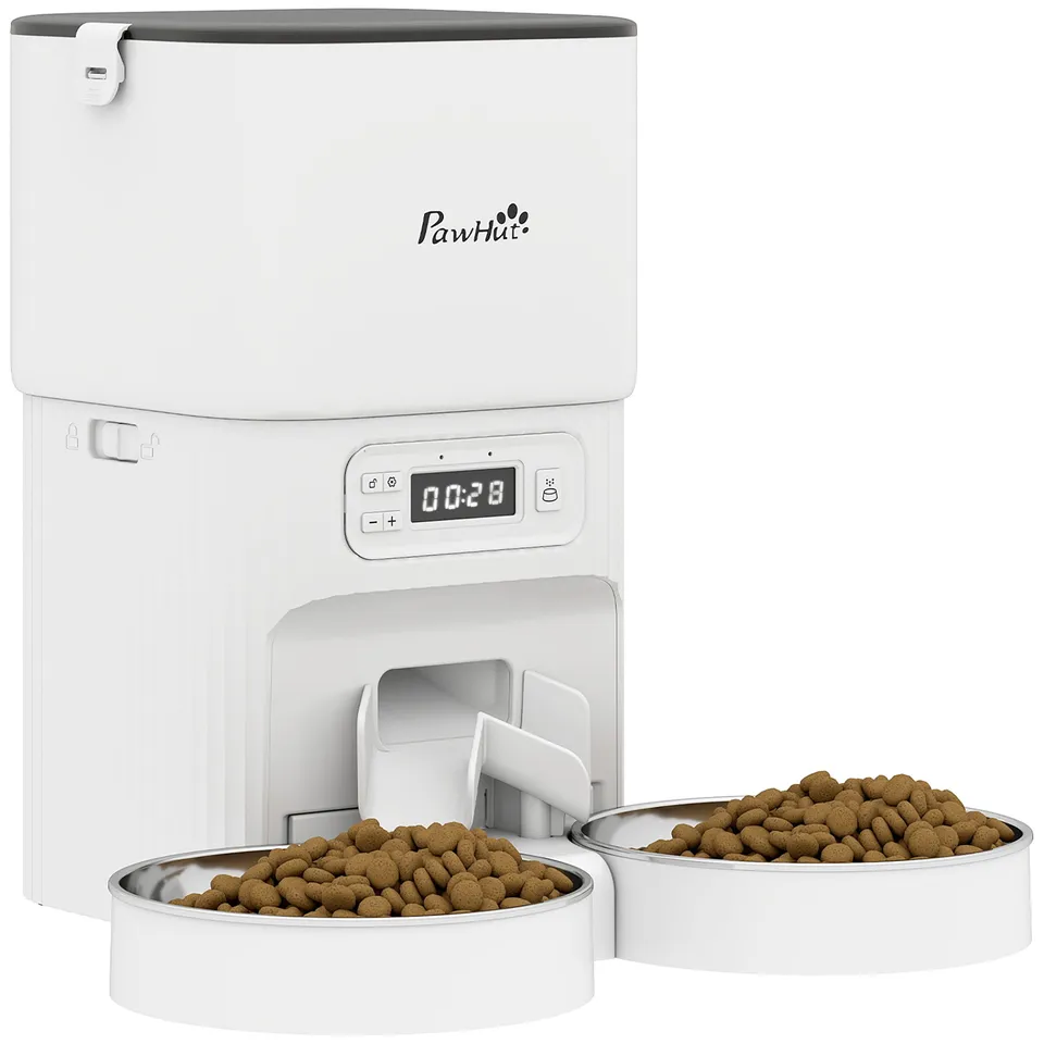 pawhut-distributeur-automatique-pour-chat-4l-1-6-repas-avec-bols-inox image 1