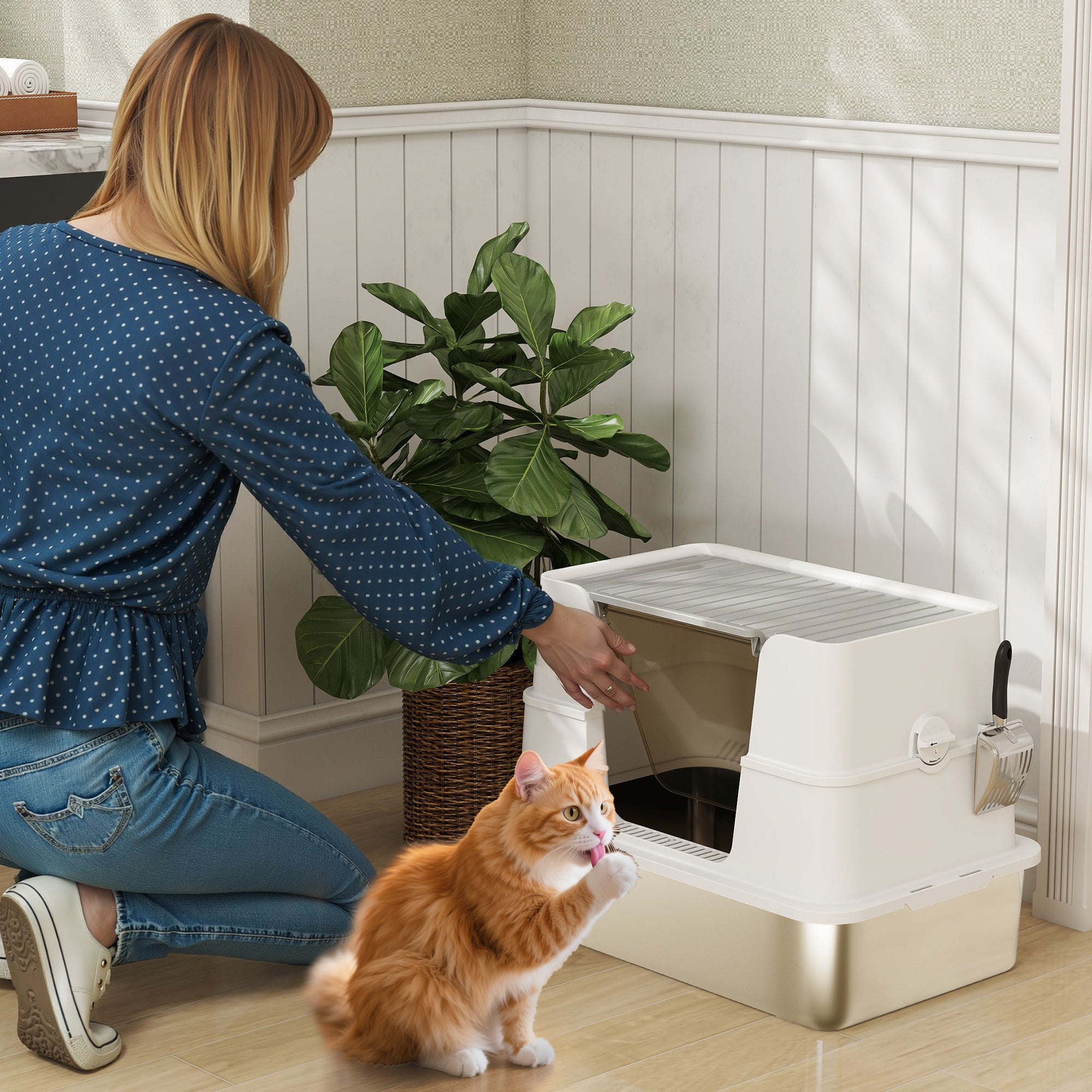 pawhut-bac-liti-re-pour-chat-inox-xl-couvert-gris-clair-avec-pelle image 3