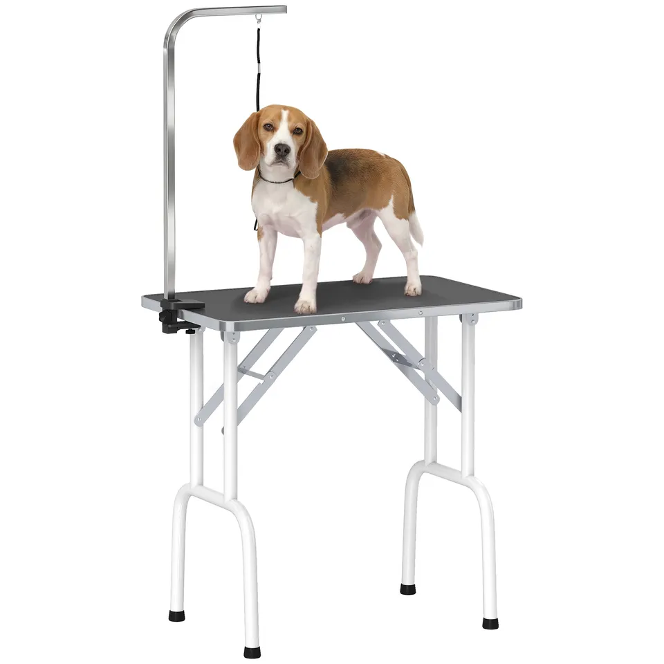 pawhut-table-de-toilettage-pliable-32-avec-bras-r-glable-dessus-antid-rapant-noi image 1
