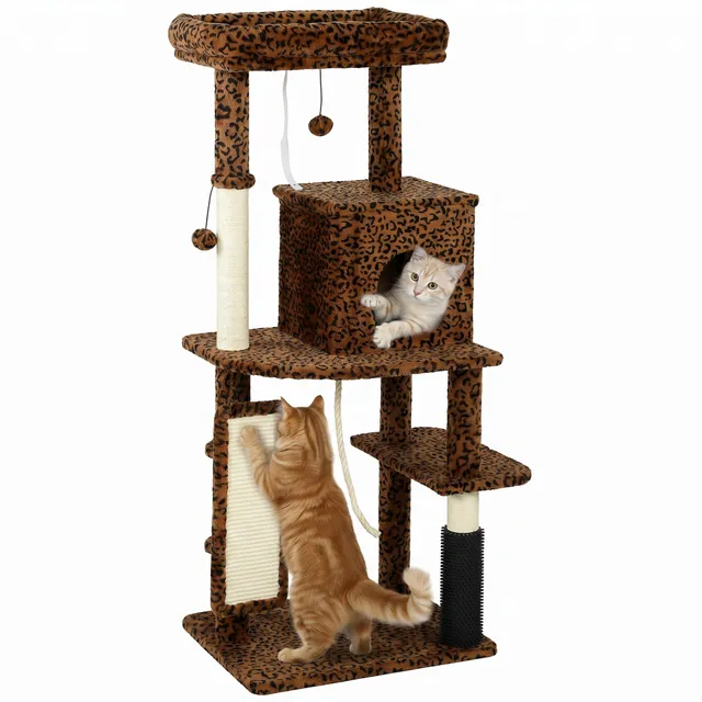 pawhut-arbre-chat-52-pouces-pour-grands-chats-avec-griffoirs-lit-niche-et-platef image 1