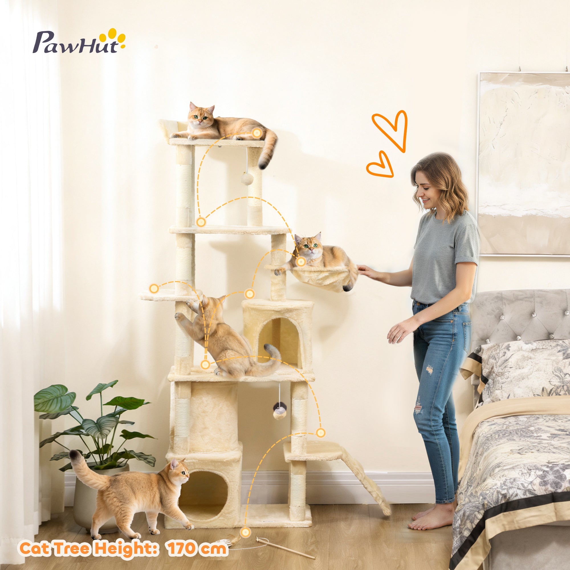 pawhut-grand-arbre-chat-170-cm-7-griffoirs-2-niches-hamac-beige image 6