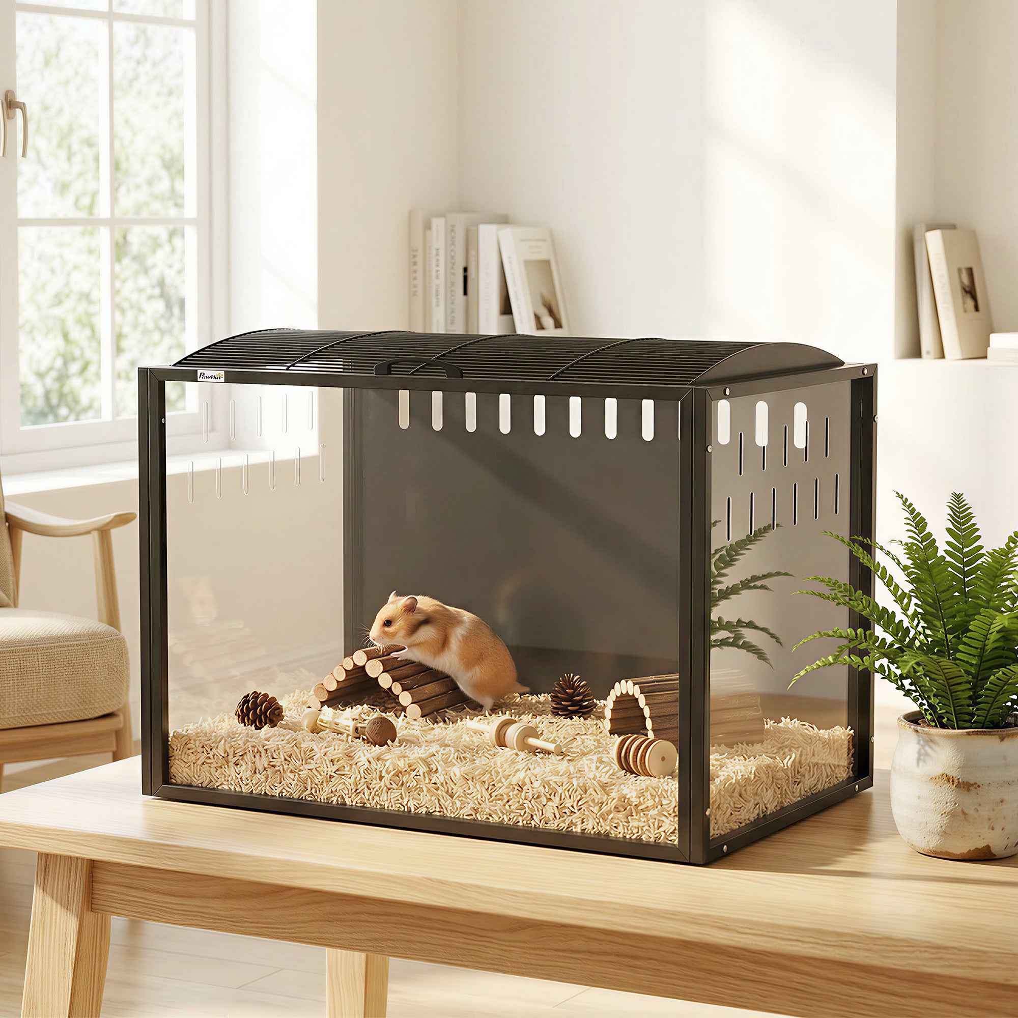 pawhut-cage-hamster-acrylique-dessus-ouvrable-81-x-51-x-53-cm-noir image 4