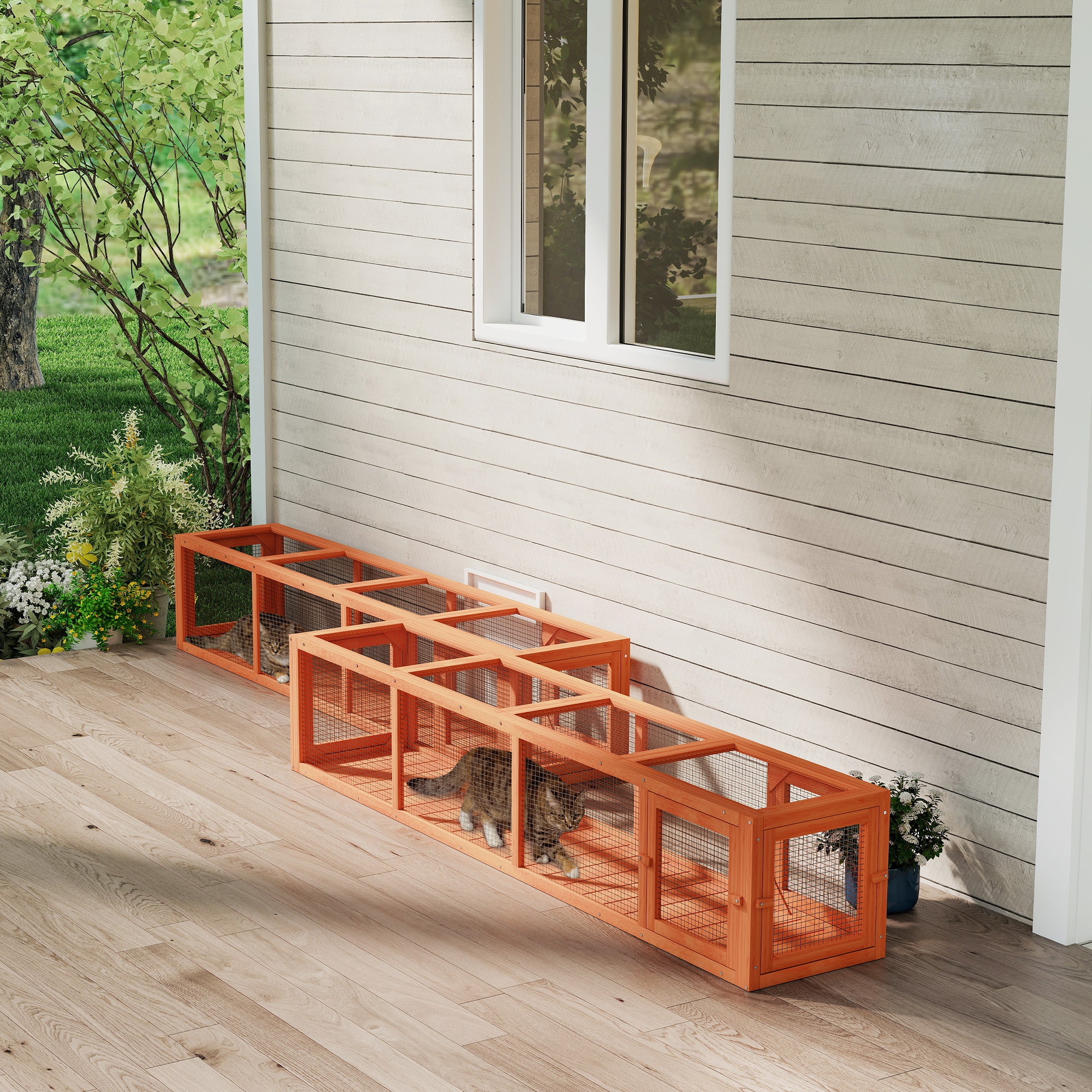 pawhut-tunnel-labyrinthe-ext-rieur-pour-chat-200-cm-avec-4-portes-orange image 4