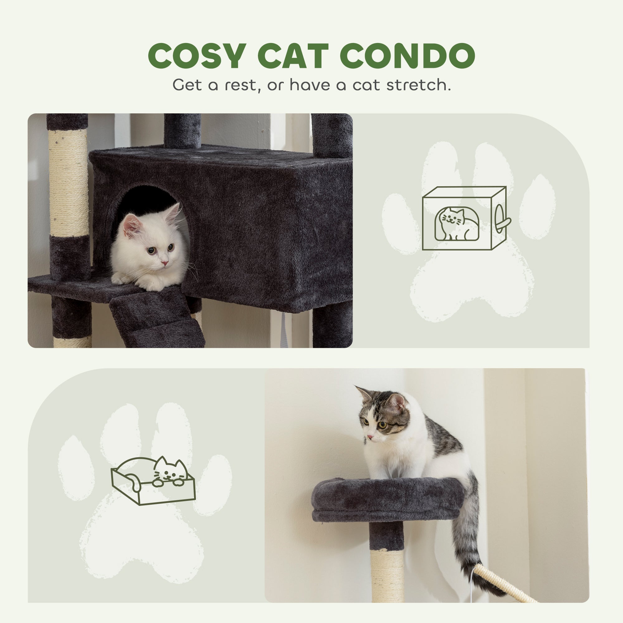 pawhut-arbre-chat-multi-niveaux-59-avec-niche-et-chelle-gris-fonc image 7