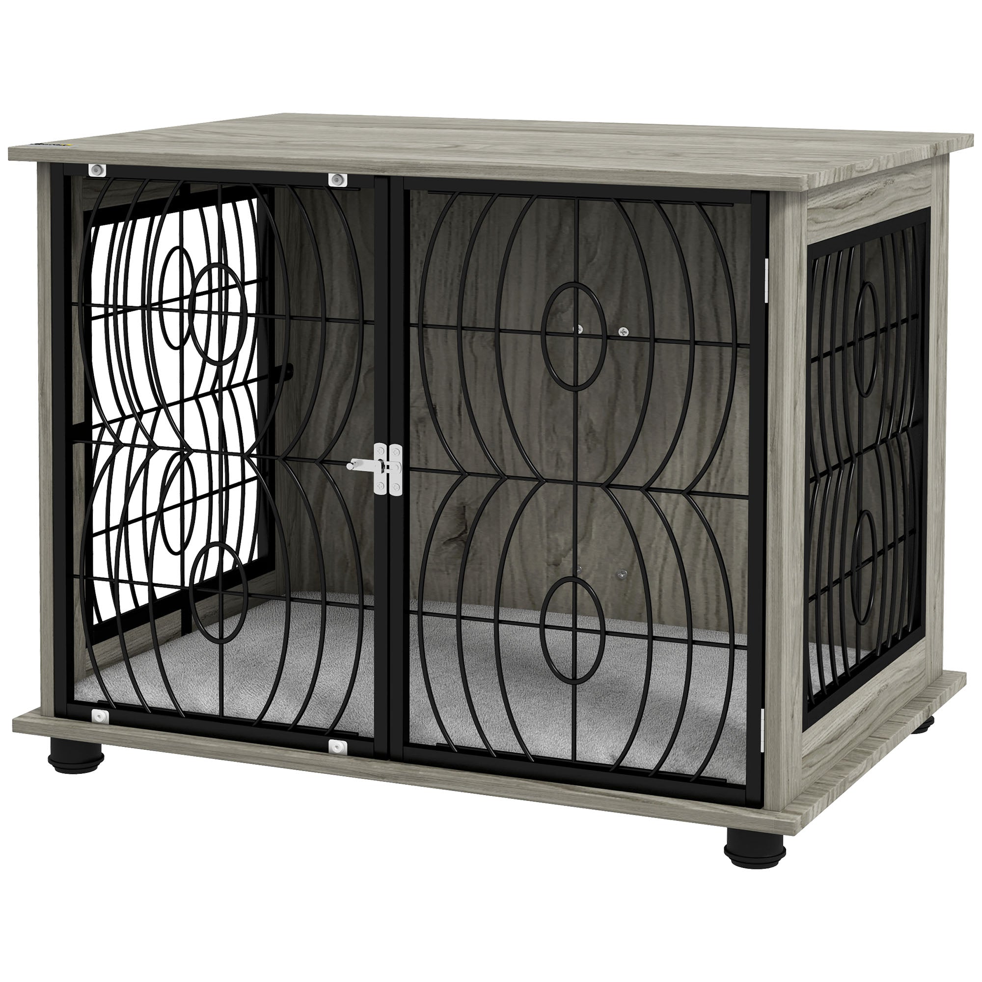 pawhut-cage-chien-table-d-appoint-80-x-56-x-63-cm-avec-coussin-gris image 2
