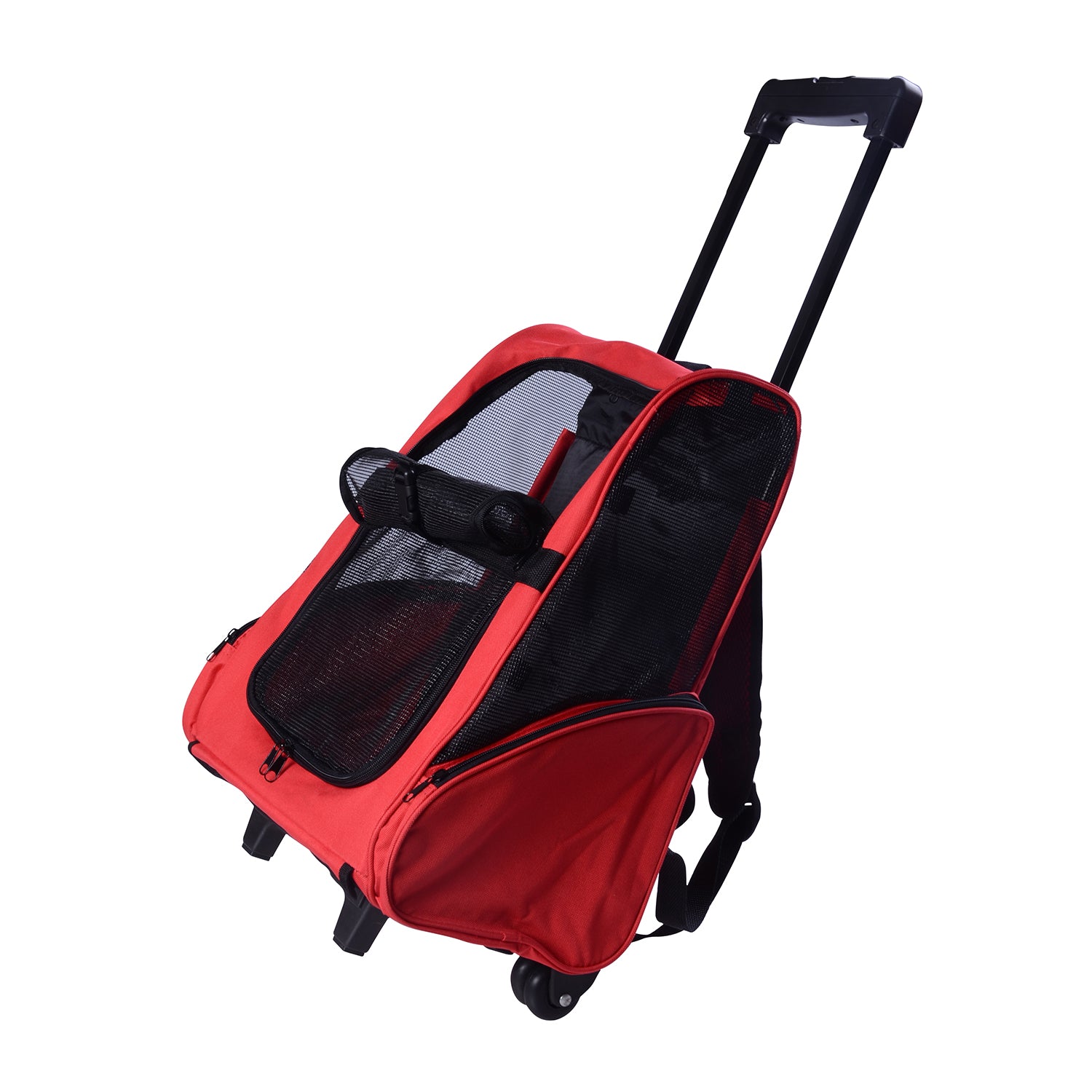 pawhut-sac-dos-transport-chat-roulettes-trolley-t-lescopique-42-x-25-x-55-cm-rou image 2