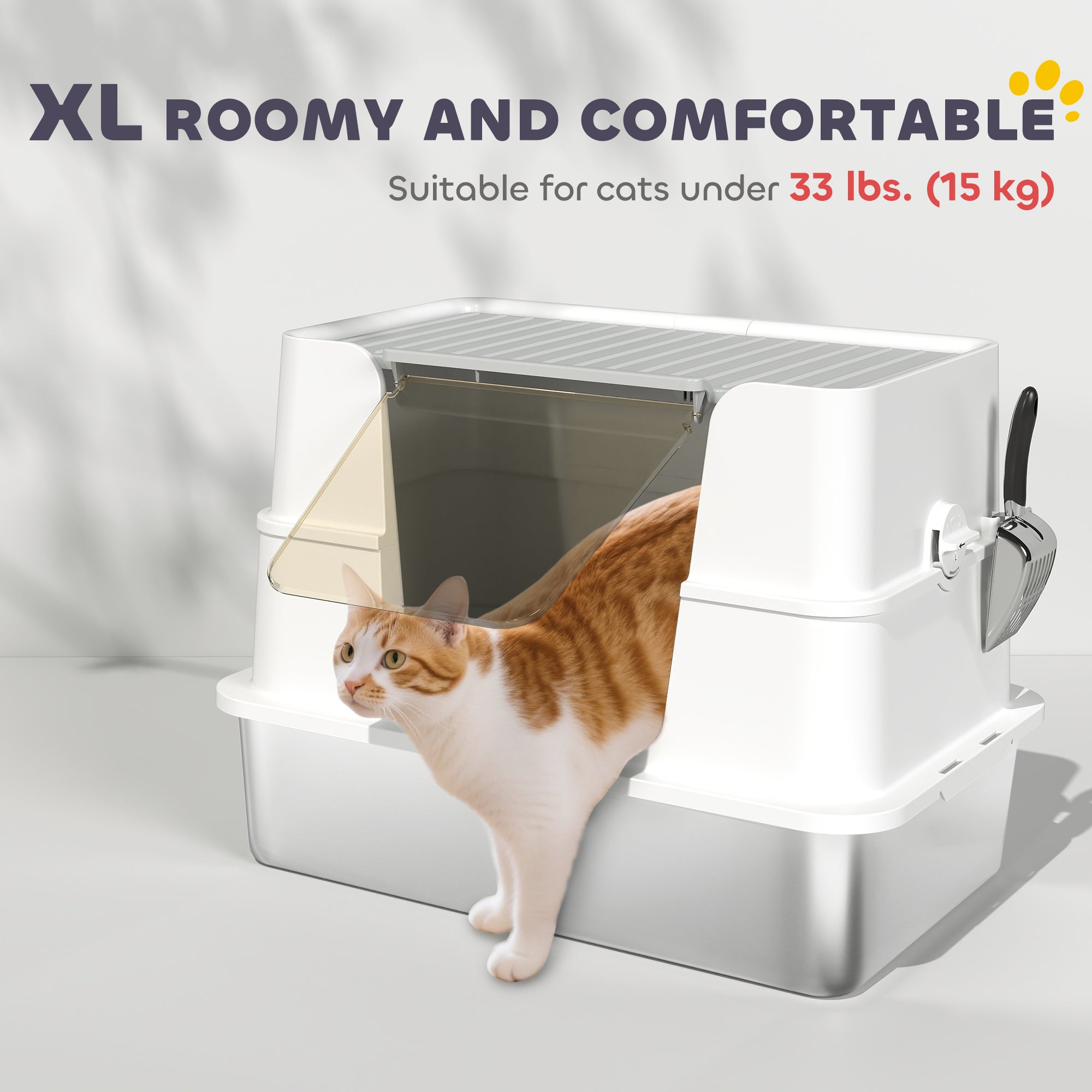 pawhut-bac-liti-re-pour-chat-inox-xl-couvert-gris-clair-avec-pelle image 7
