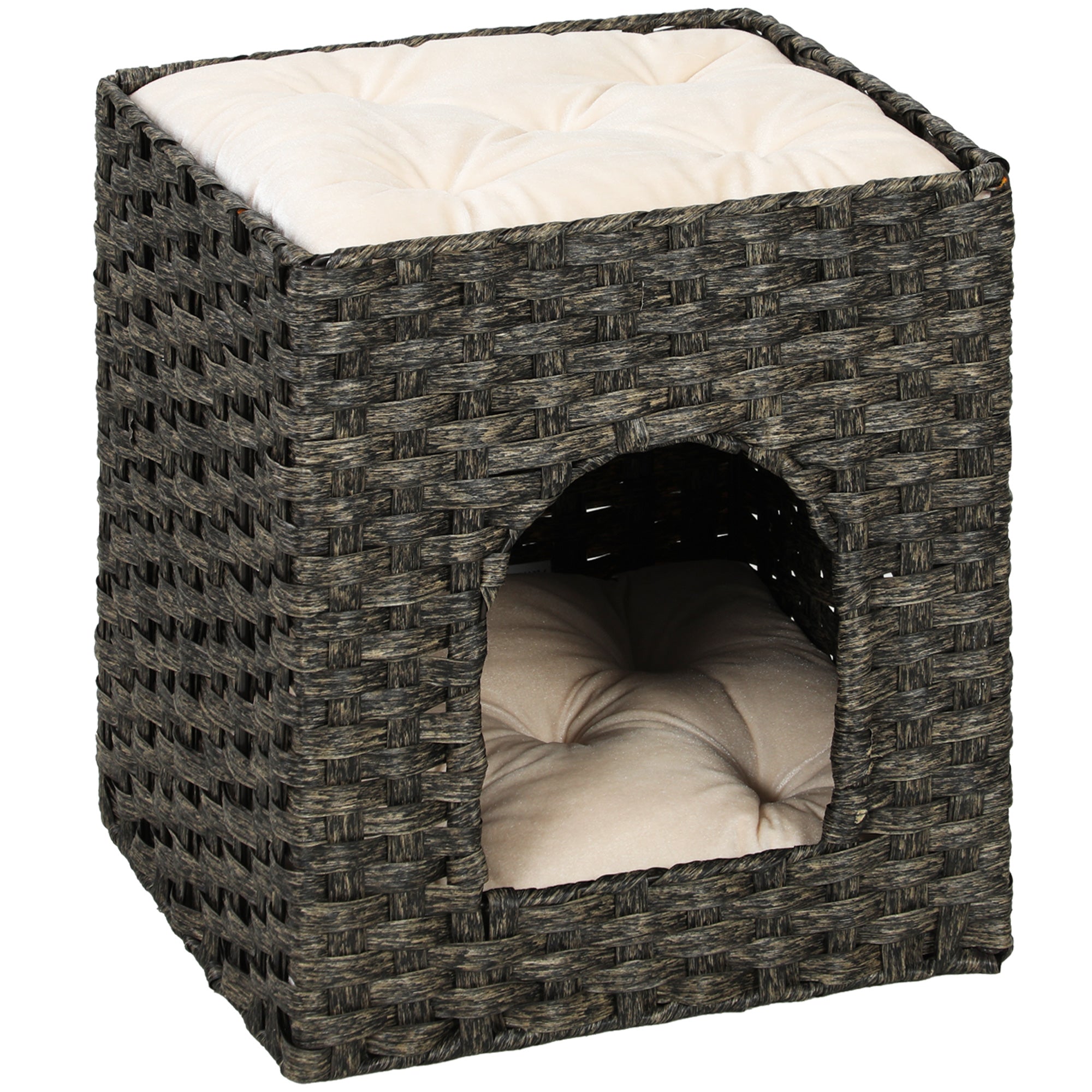 pawhut-maison-pour-chat-2-niveaux-en-rotin-tress-avec-coussins-lavables-43-x-40- image 1