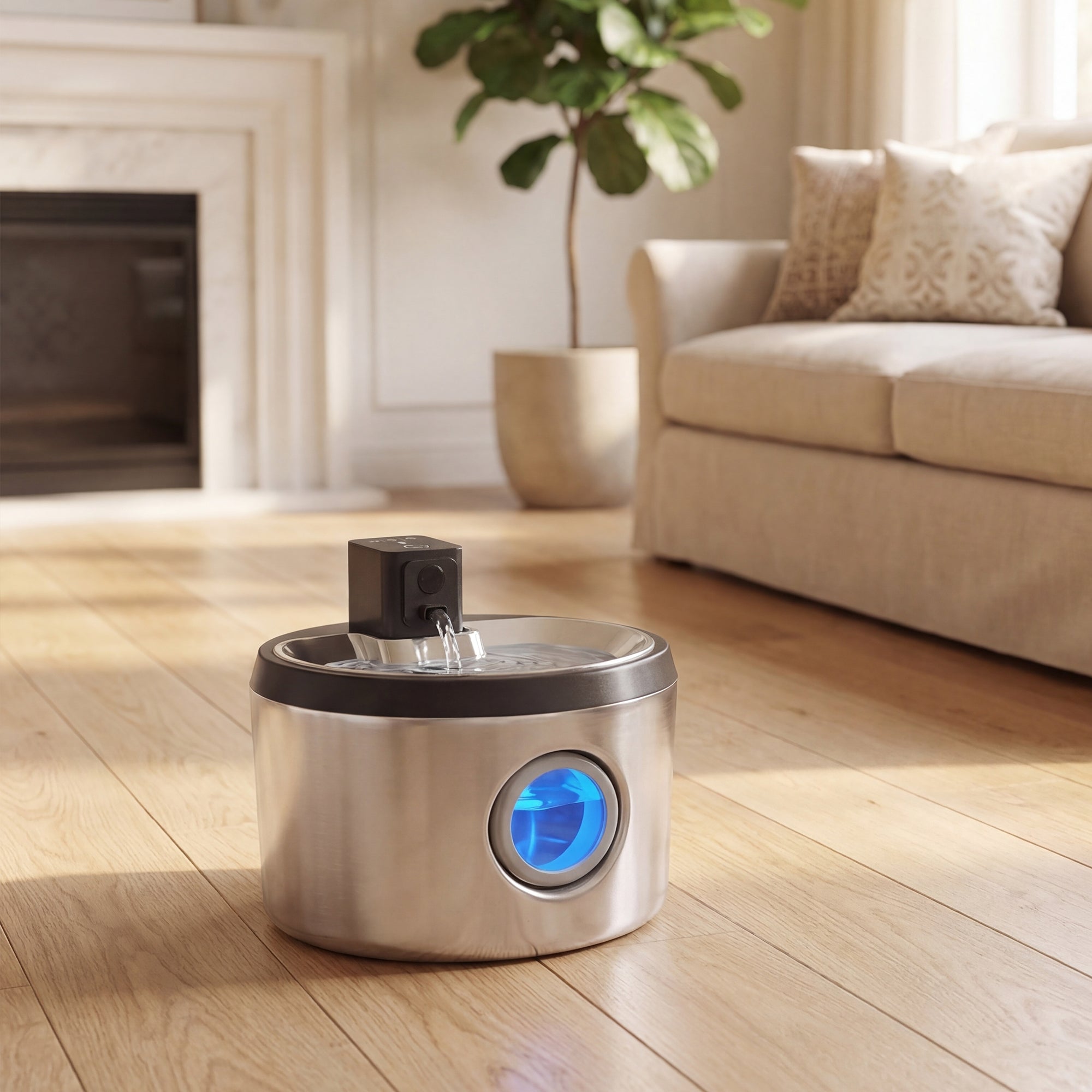 pawhut-fontaine-eau-sans-fil-inox-4l-avec-d-tecteur-de-mouvement-6-filtres image 3