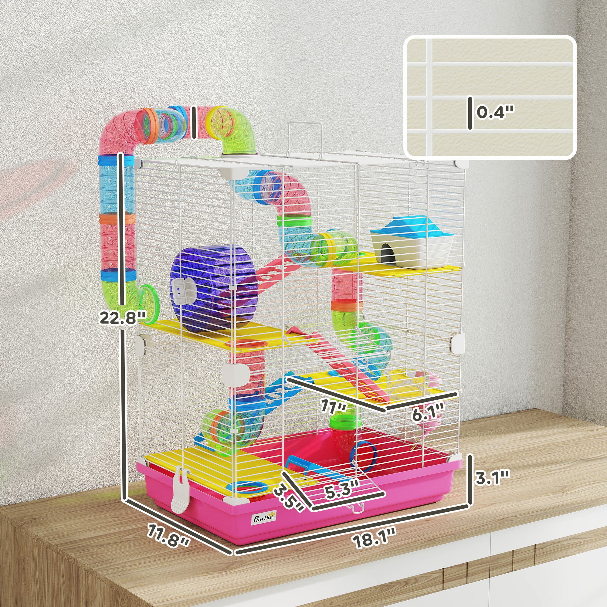 pawhut-cage-hamster-5-tages-18-avec-tubes-tunnels-et-roue-rose image 5