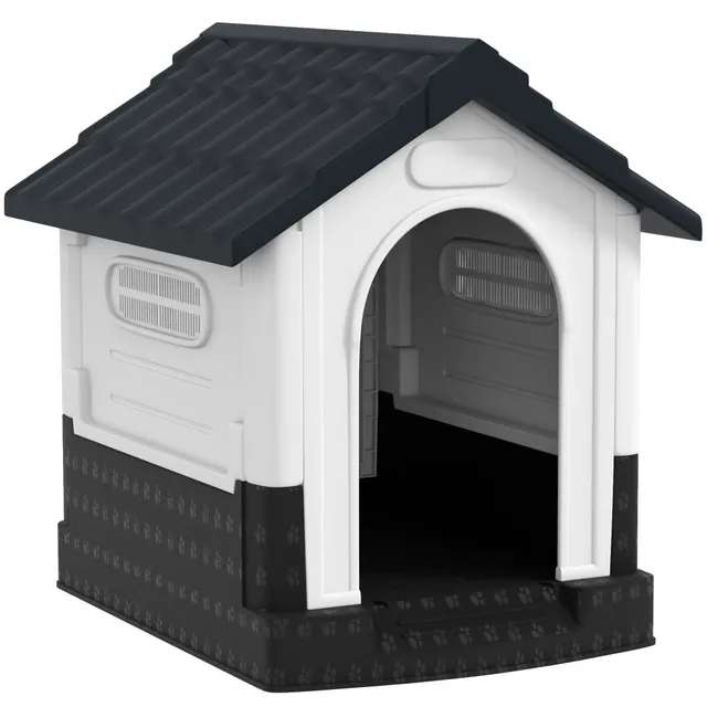 pawhut-niche-d-ext-rieur-plastique-ventil-e-pour-petits-chiens-gris-fonc image 1