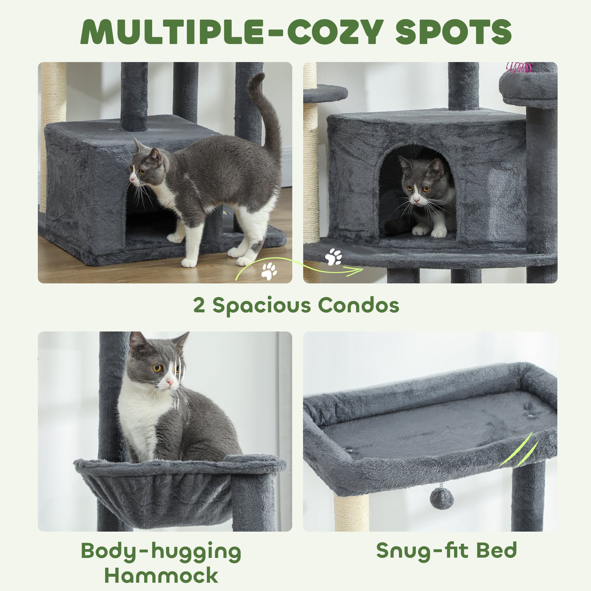 pawhut-arbre-chat-g-ant-79-avec-2-niches-2-perchoirs-et-hamac-gris-fonc image 8