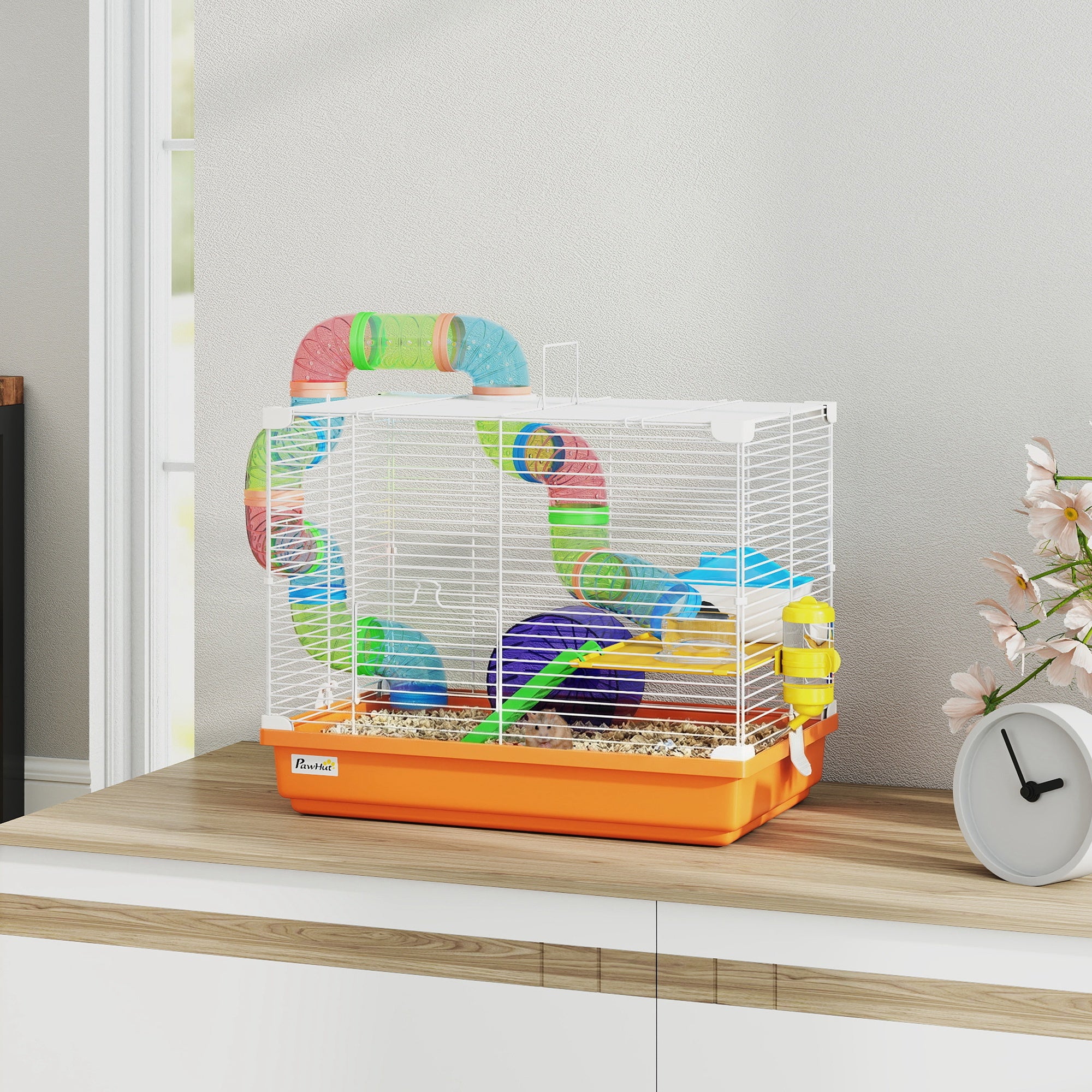 pawhut-cage-hamster-18-2-niveaux-avec-tubes-et-accessoires-orange image 4