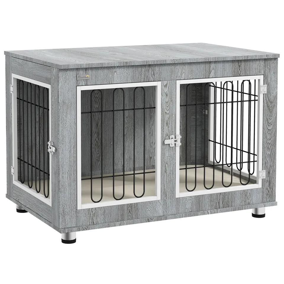 pawhut-niche-d-int-rieur-table-d-appoint-avec-coussin-pour-grand-chien-gris image 1