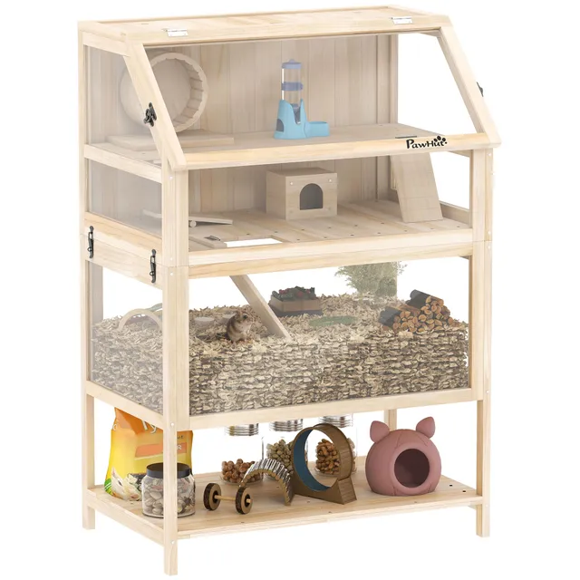 pawhut-cage-hamster-3-niveaux-80-cm-avec-roue-balan-oire-et-cabane image 1