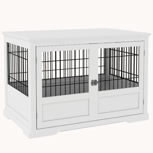 pawhut-cage-meuble-chien-xl-3-portes-avec-tiroir-blanc image 1
