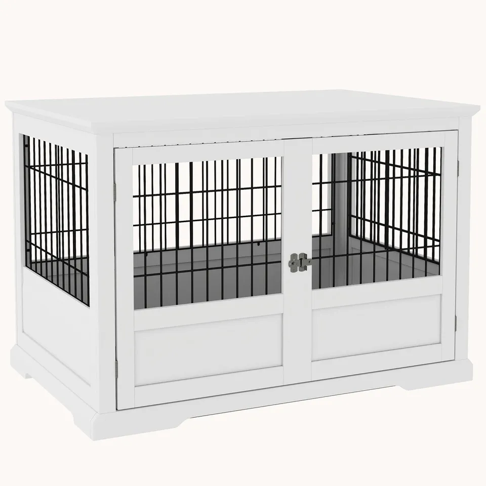 pawhut-cage-meuble-chien-xl-3-portes-avec-tiroir-blanc image 1