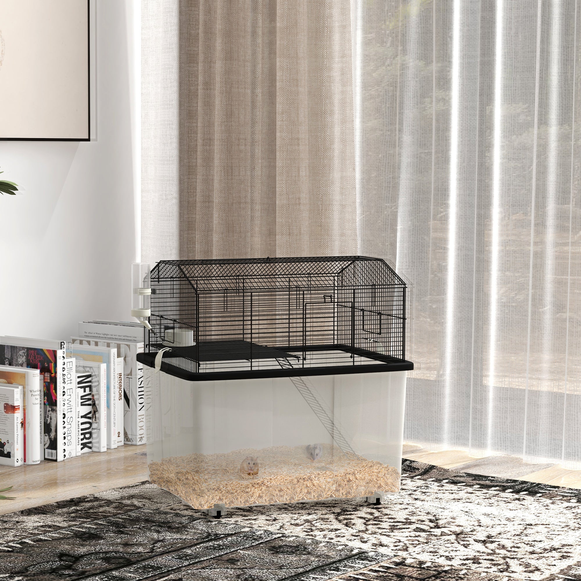 pawhut-cage-hamster-tages-avec-rampe-et-roulettes-noir image 3
