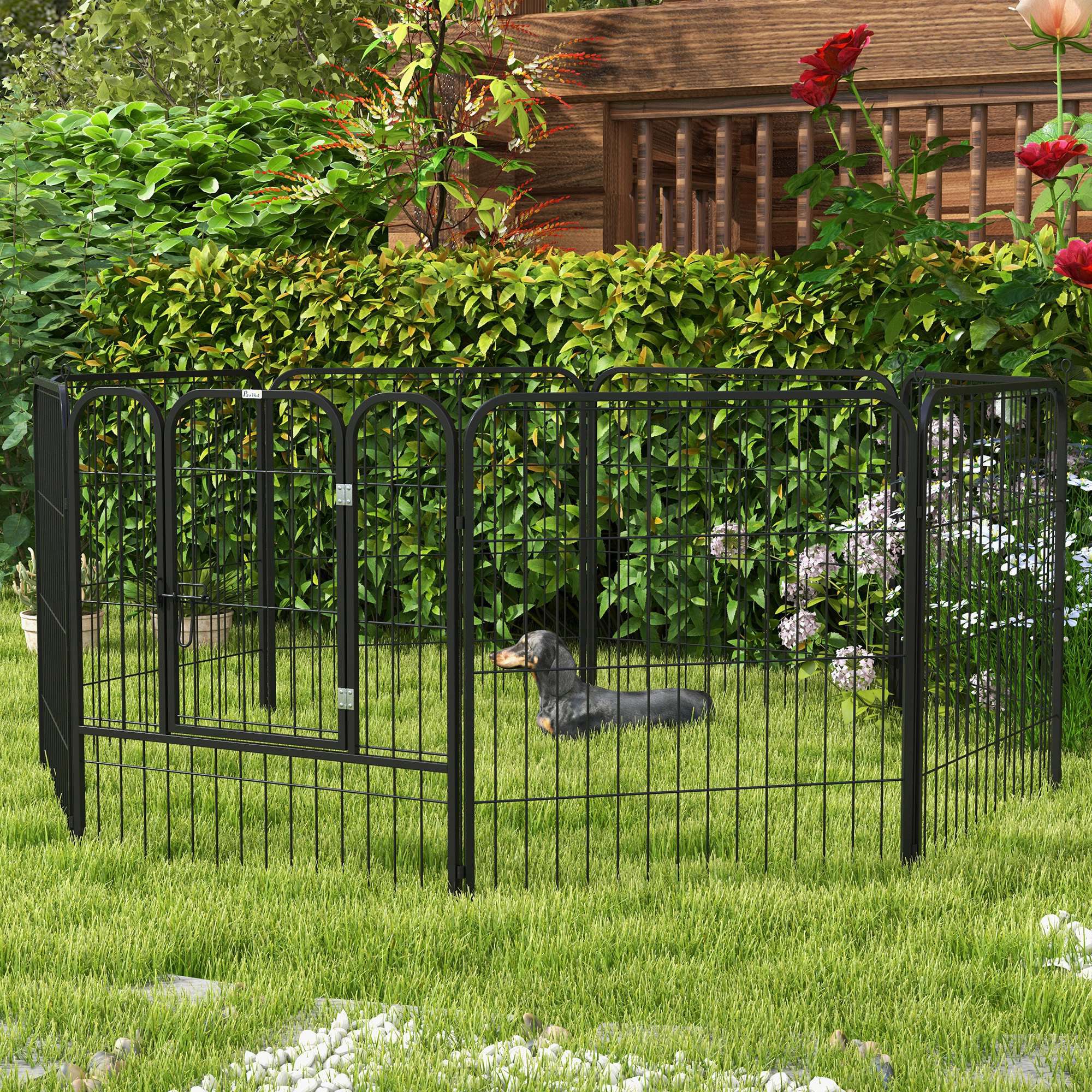 pawhut-parc-pour-chien-8-panneaux-80-cm-m-tal-avec-porte-int-rieur-ext-rieur image 4