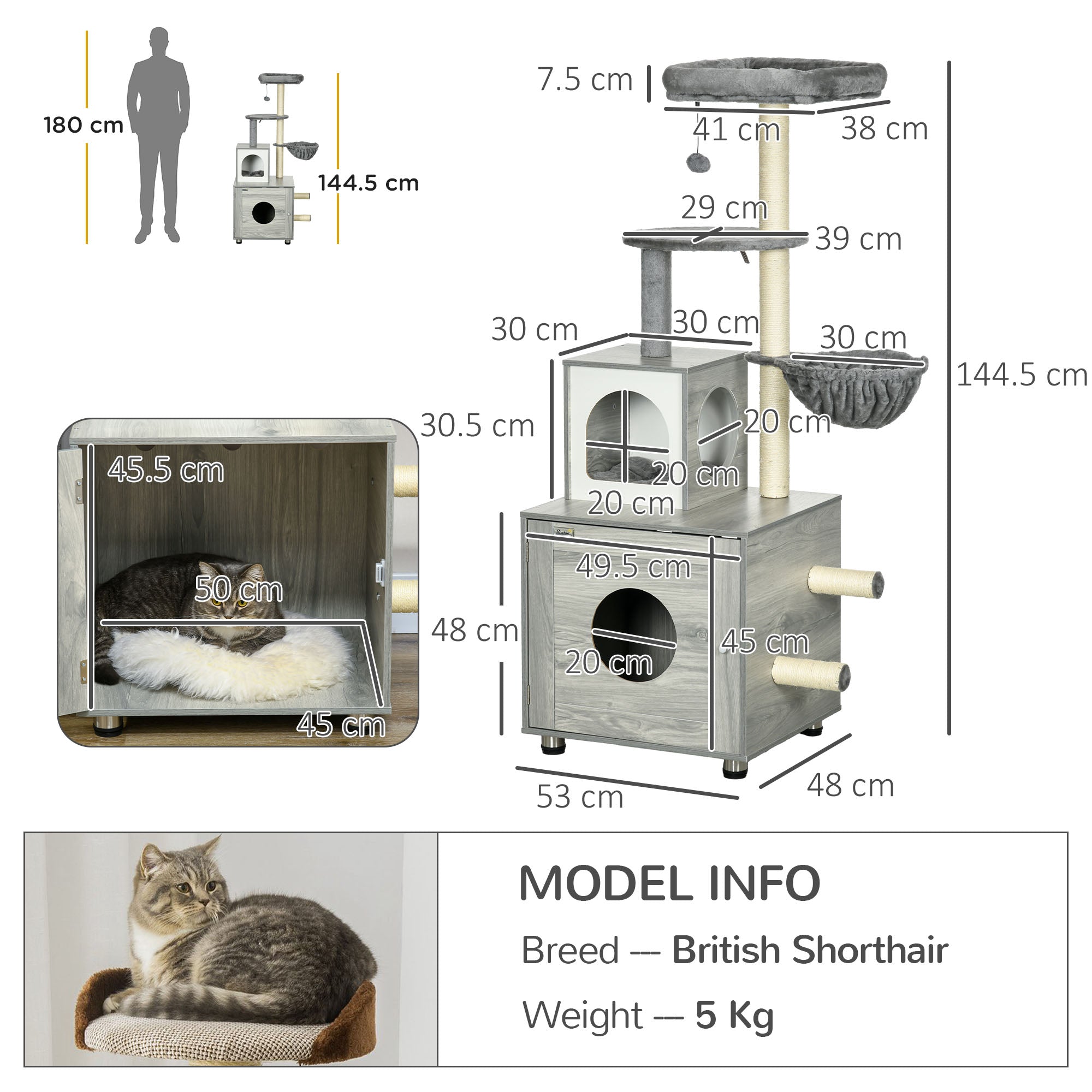 pawhut-arbre-chat-2-en-1-oasis-avec-liti-re-et-griffoirs-gris image 5