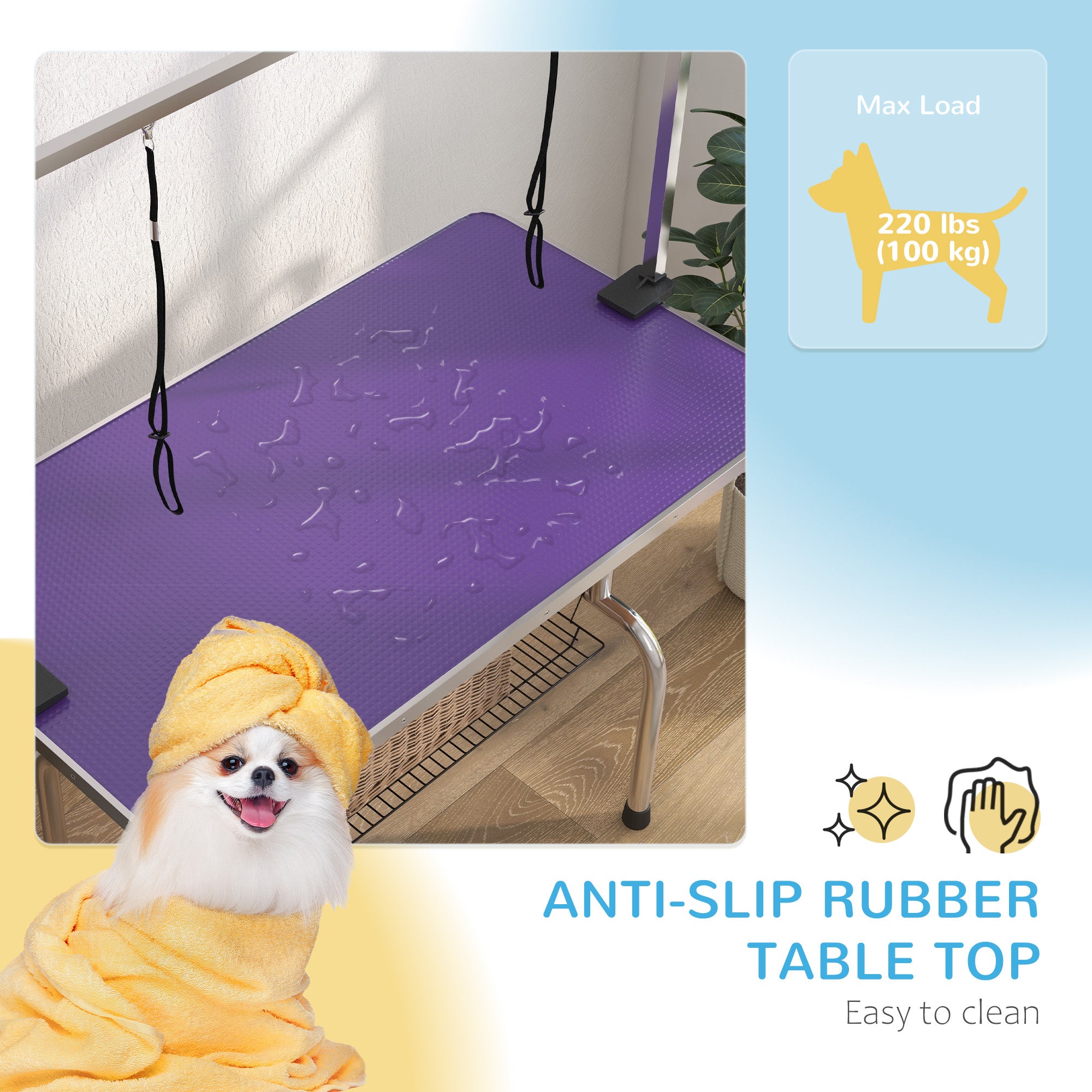 pawhut-table-de-toilettage-pliable-43-avec-bras-r-glable-et-dessus-antid-rapant- image 7