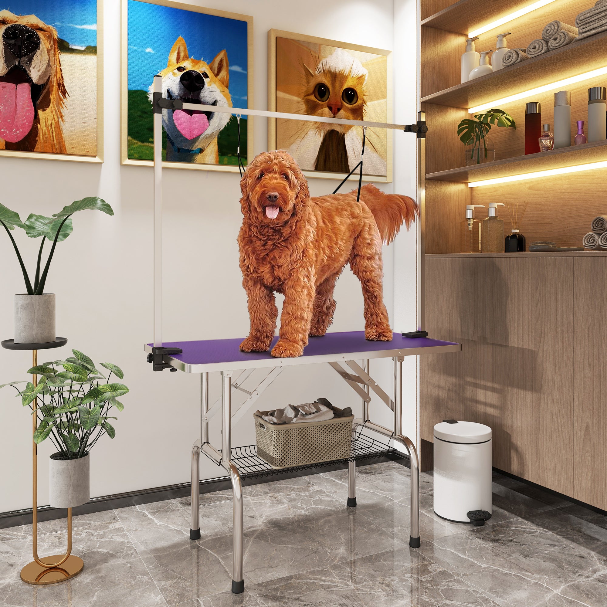 pawhut-table-de-toilettage-pliable-43-avec-bras-r-glable-et-dessus-antid-rapant- image 3