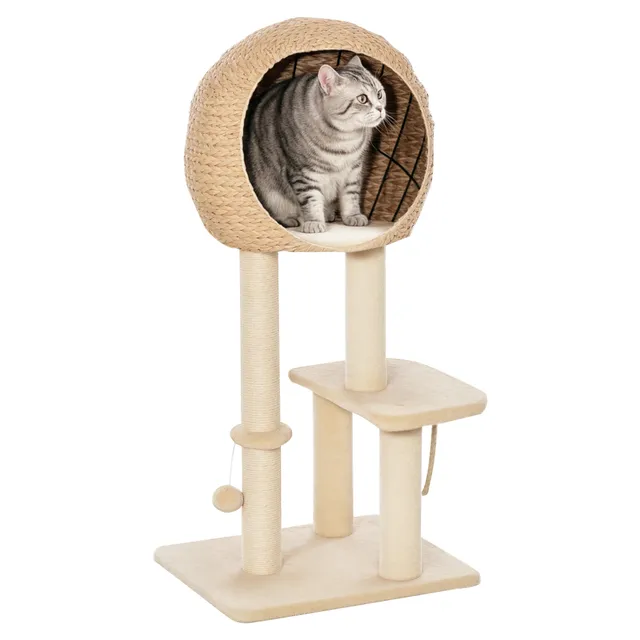 pawhut-arbre-chat-multi-niveaux-99-cm-avec-griffoir-sisal-et-maison image 1