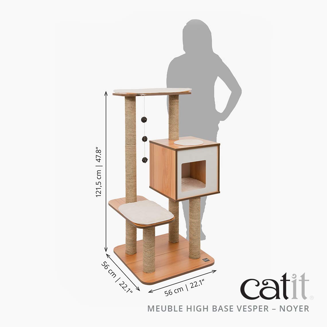 vesper-high-base-52045-arbre-chat-haut-en-noyer-avec-poteaux-sisal-et-cube-douil image 6