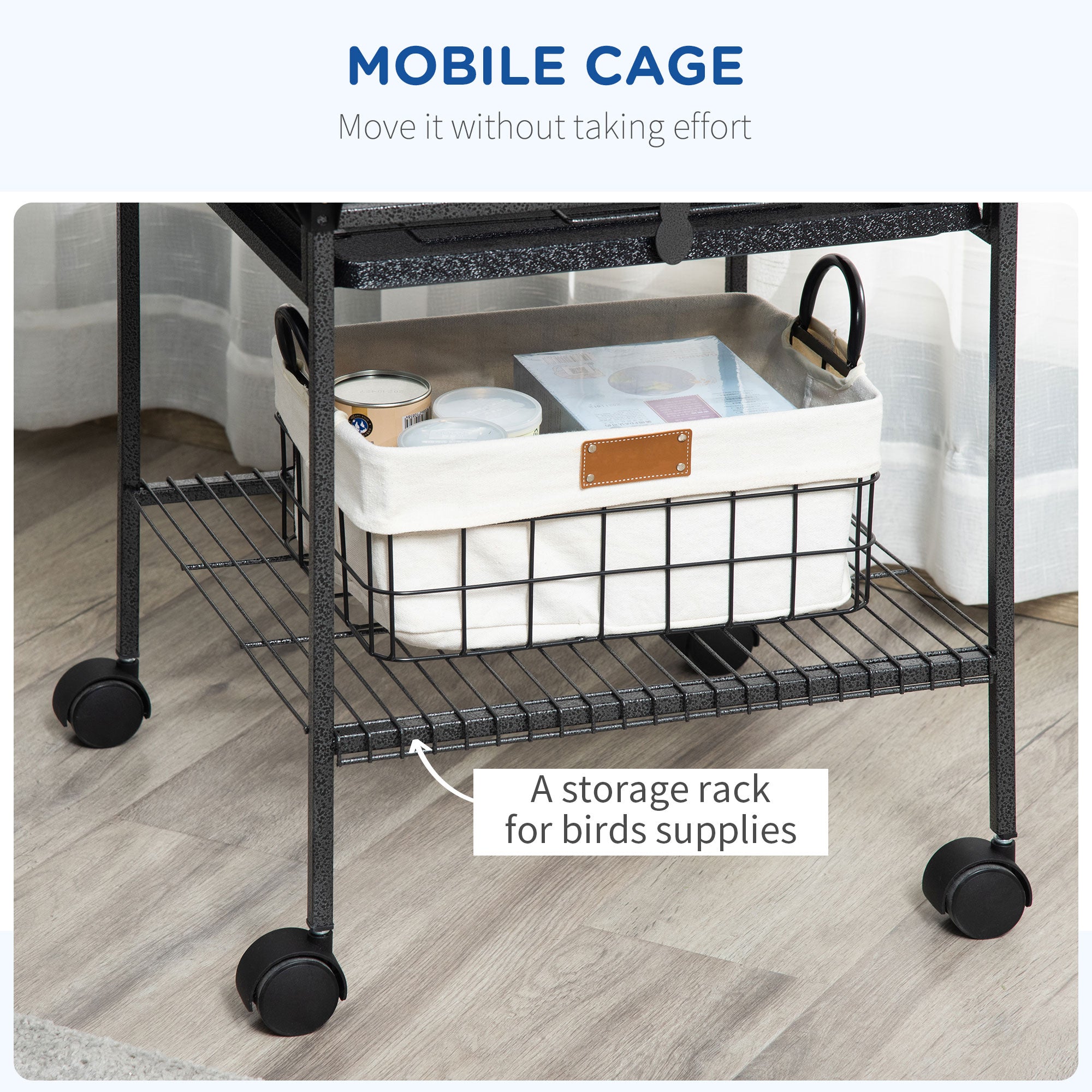 pawhut-cage-voli-re-156-cm-pour-perruche-et-conure-avec-aire-de-jeu-et-roulettes image 7