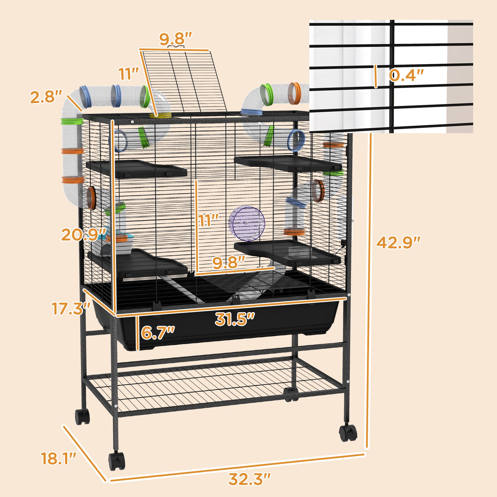 pawhut-grande-cage-hamster-81-cm-avec-tag-re-et-tubes-noire image 6