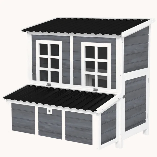 pawhut-poulailler-ext-rieur-avec-pondoir-tiroir-et-toit-tanche-gris-clair image 1