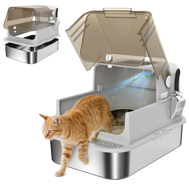 pawhut-bac-liti-re-chat-xxl-inox-ferm-anti-odeurs-70-cm image 1