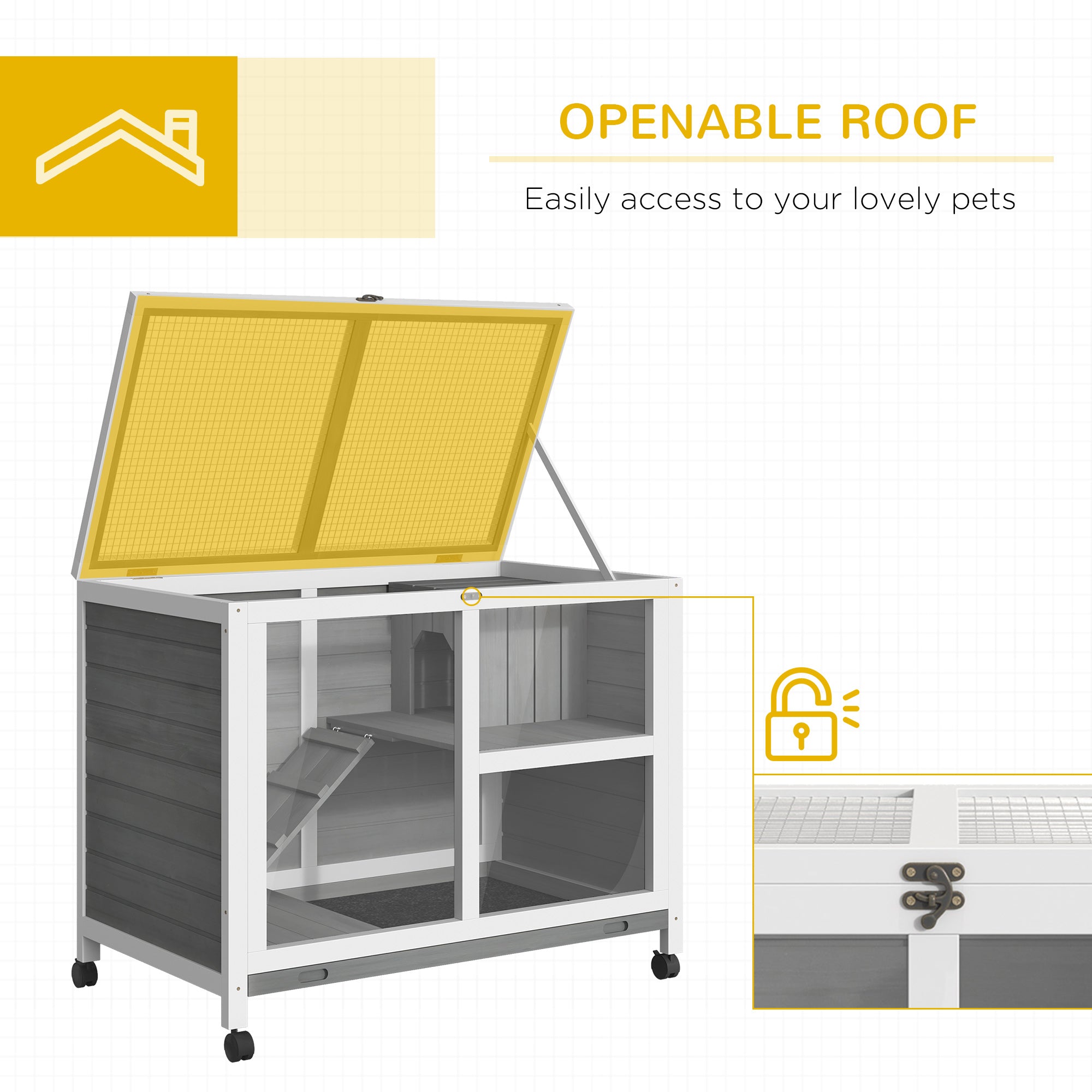 pawhut-cage-2-tages-en-bois-roulettes-pour-petits-animaux-gris image 7