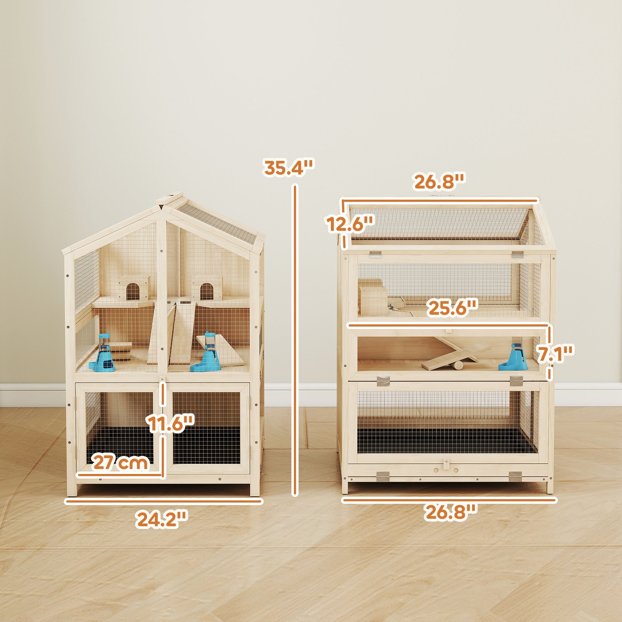 pawhut-cage-hamster-en-bois-3-tages-26-8-avec-s-parateur-toboggans-et-cabanes-na image 5