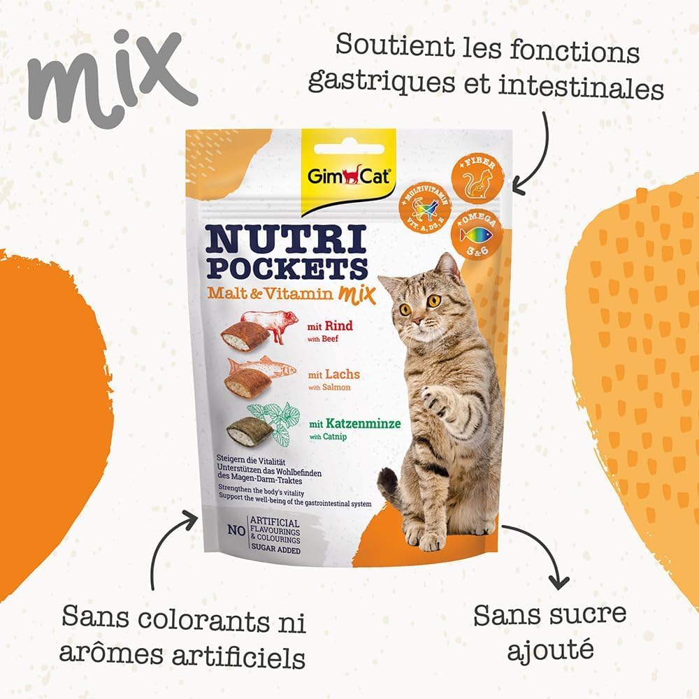 gimcat-nutri-pockets-malt-vitamin-mix-b-uf-saumon-herbe-chat-150-g image 3