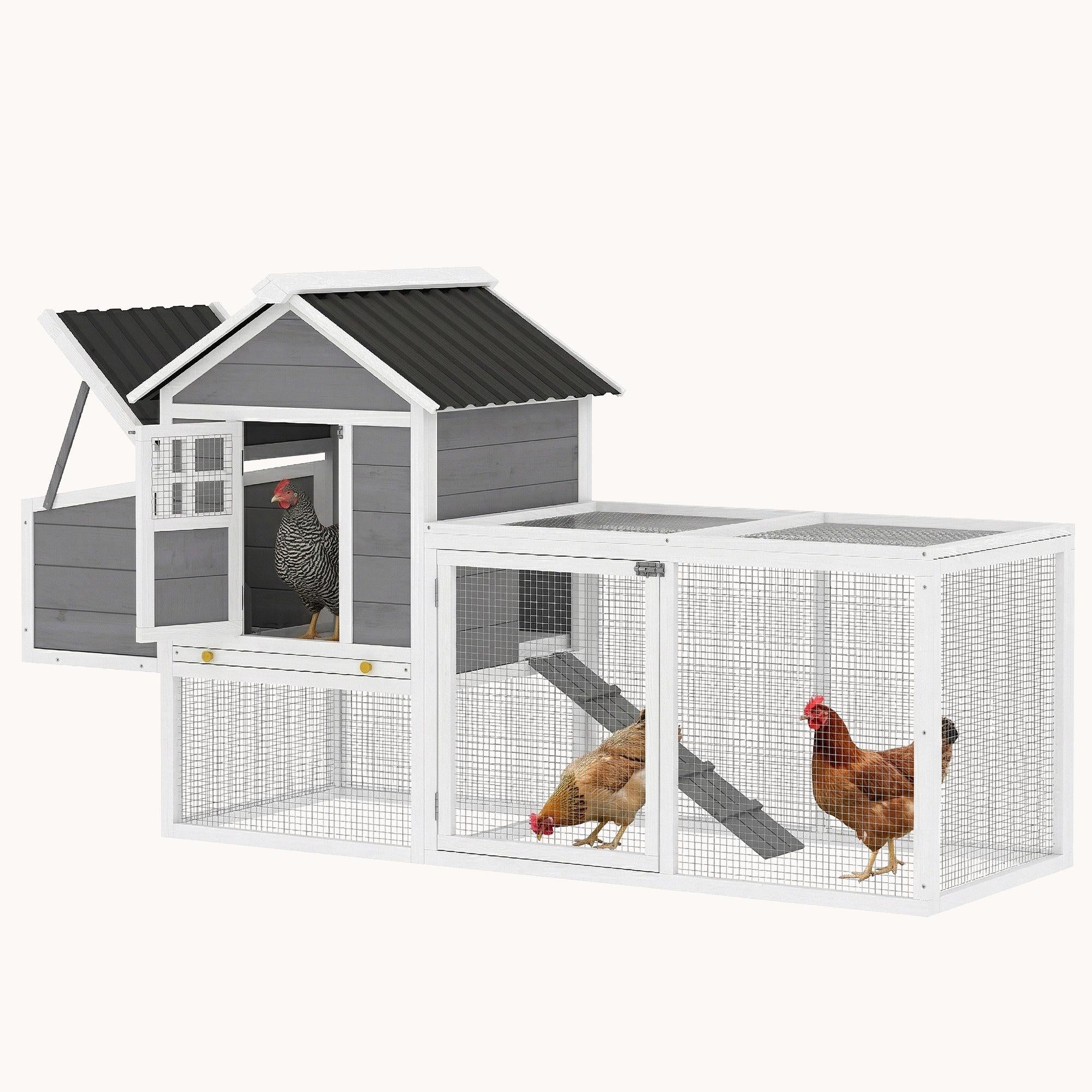 pawhut-poulailler-en-bois-82-pour-2-3-poules-avec-pondoir-et-tiroir-gris image 2