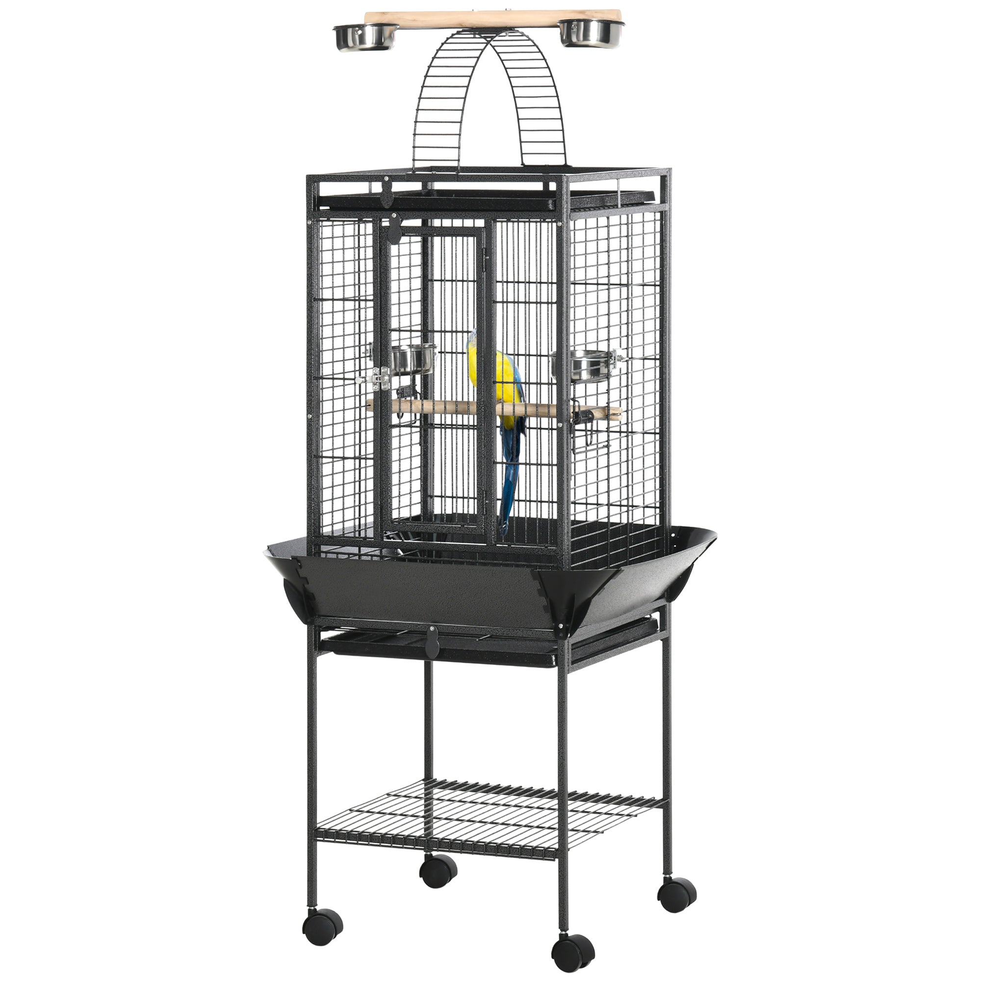 pawhut-cage-voli-re-156-cm-pour-perruche-et-conure-avec-aire-de-jeu-et-roulettes image 2