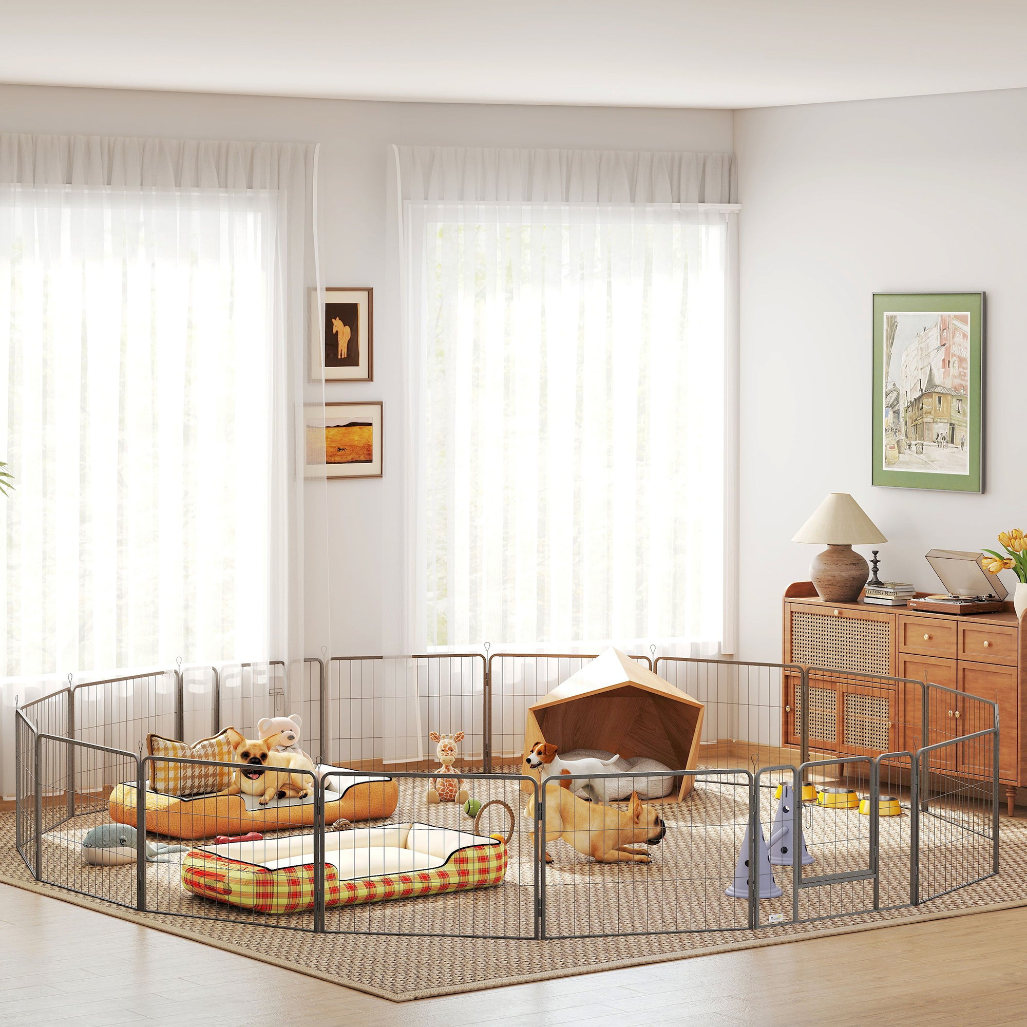 pawhut-parc-pour-chien-16-panneaux-m-tal-60-cm-haut-enclos-int-rieur-ext-rieur image 4
