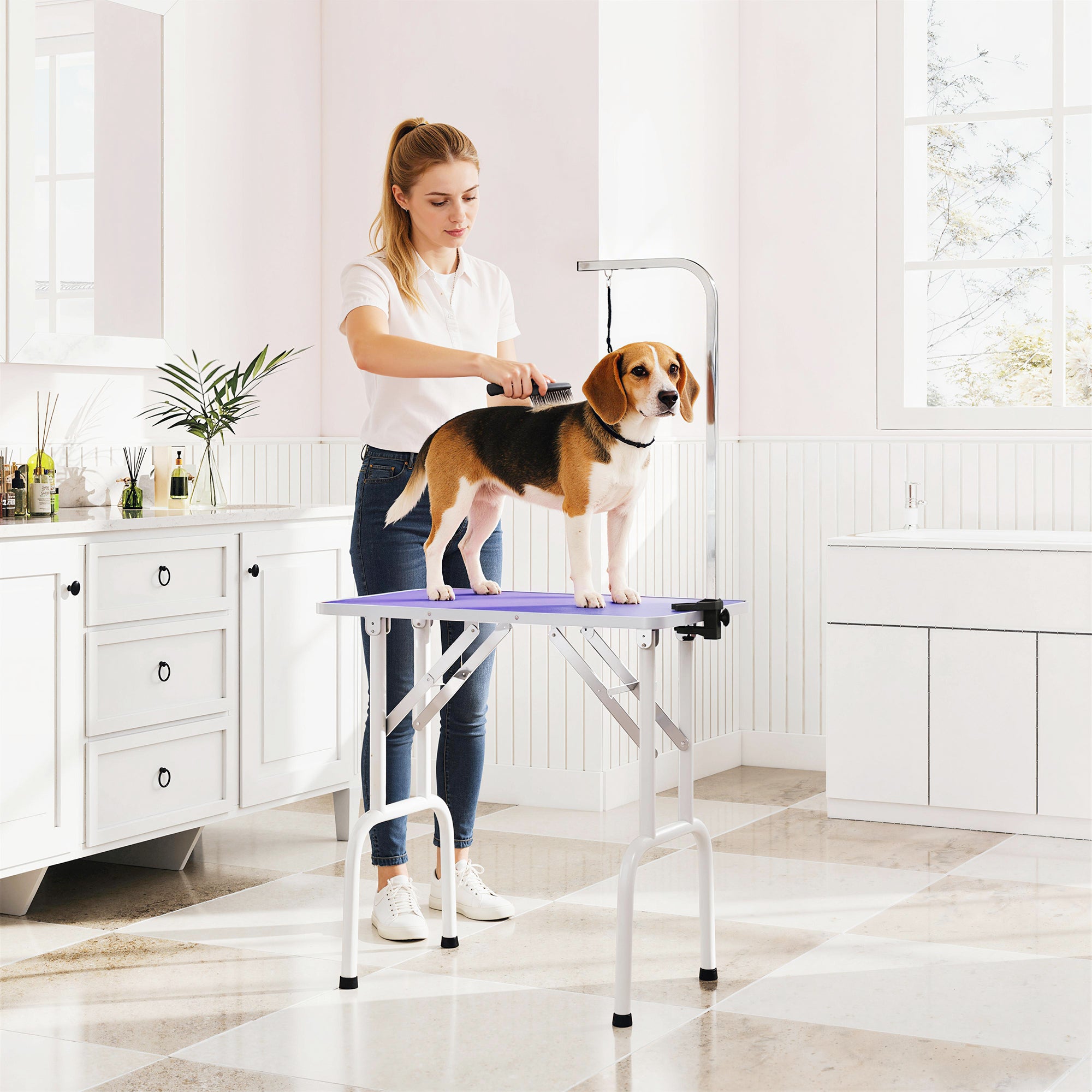 pawhut-table-de-toilettage-pliable-32-avec-bras-r-glable-et-dessus-antid-rapant--2 image 3