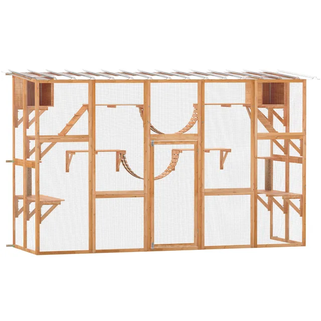pawhut-enclos-ext-rieur-pour-chat-118-avec-toit-tanche-et-cadre-bois-orange image 1