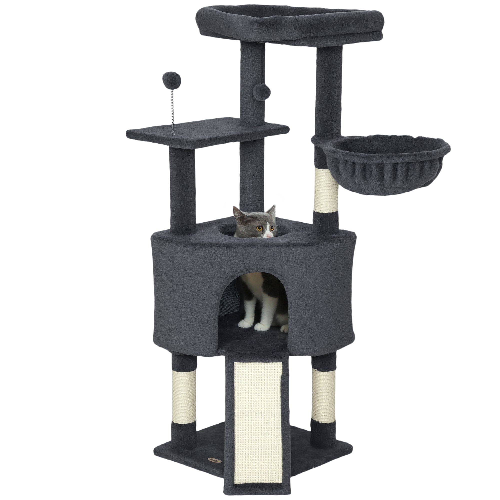 pawhut-arbre-chat-47-pouces-avec-niche-hamac-lit-et-chelle-gris-fonc image 1