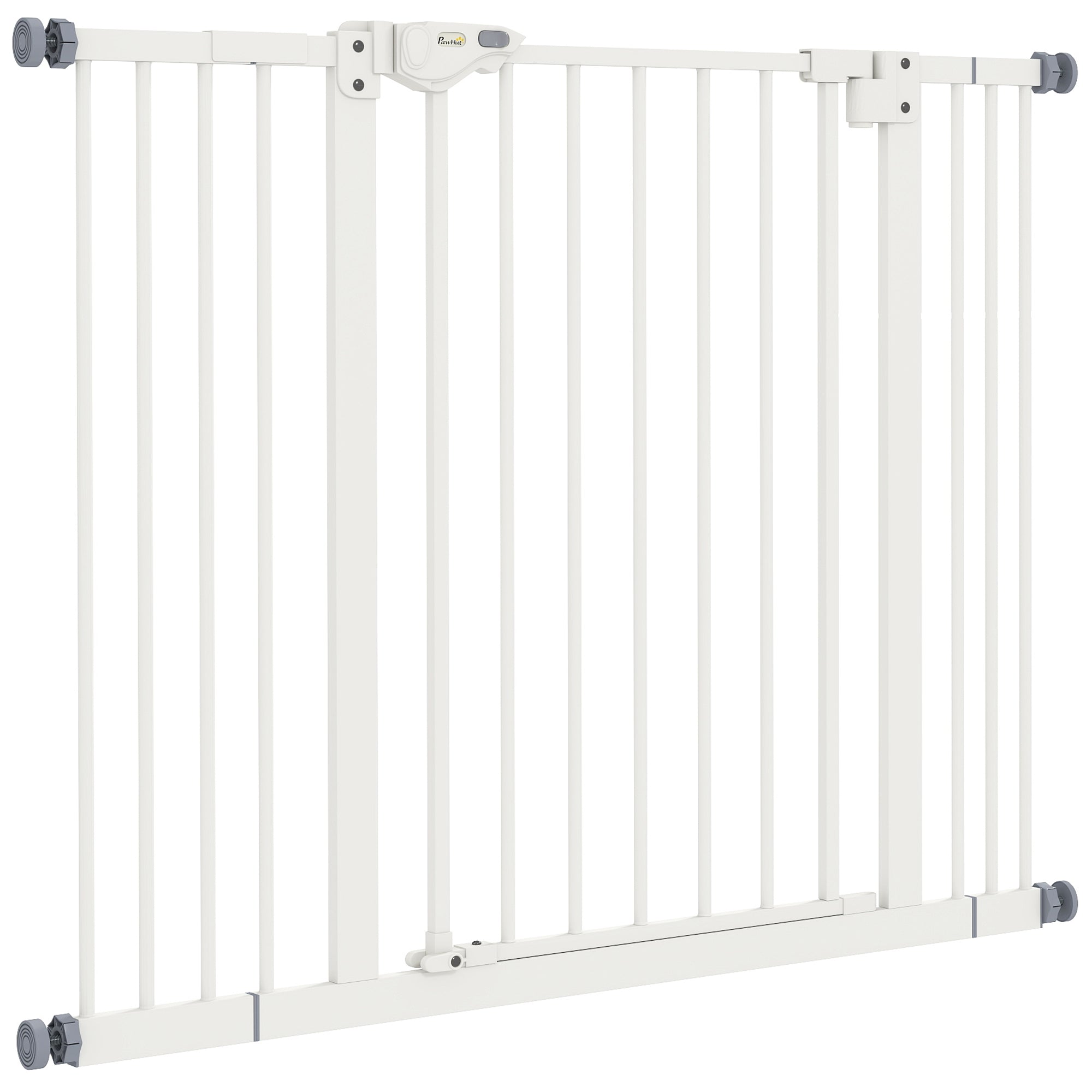 pawhut-barri-re-de-s-curit-animaux-76-cm-avec-porte-74-100-cm-blanc-pour-escalie image 2