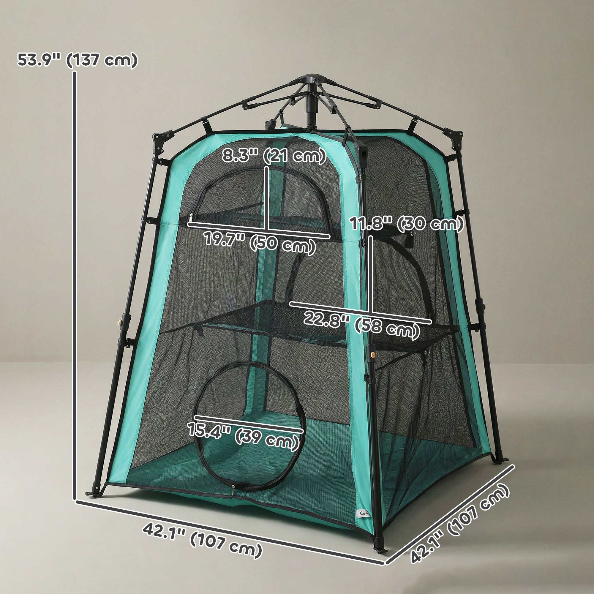 pawhut-tente-pour-chat-3-niveaux-portable-avec-maille-respirante-vert-137-cm image 5